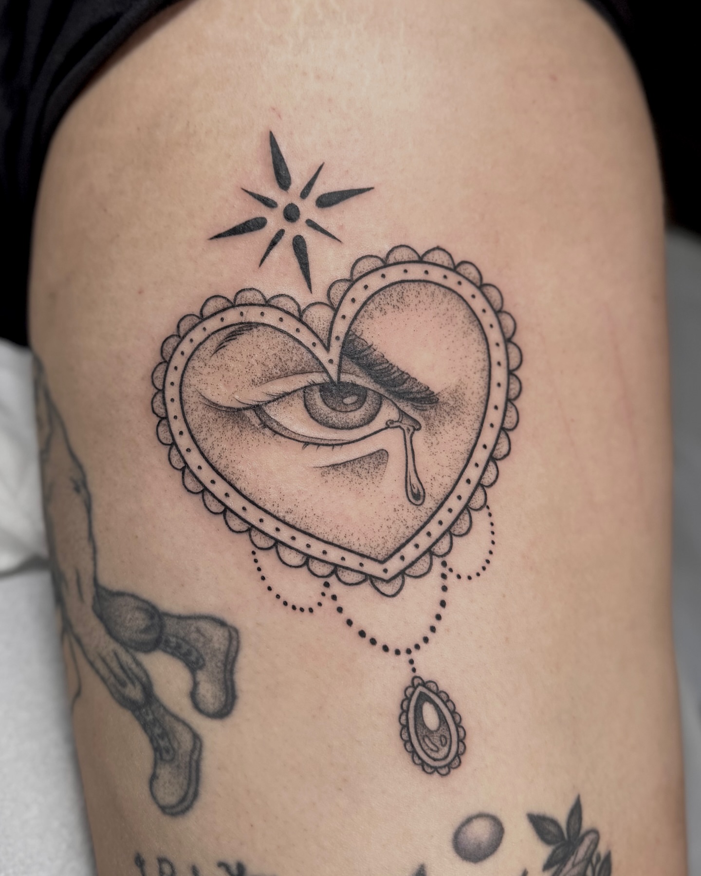 Tattoo by @allyghastly — dotwork, black_and_grey