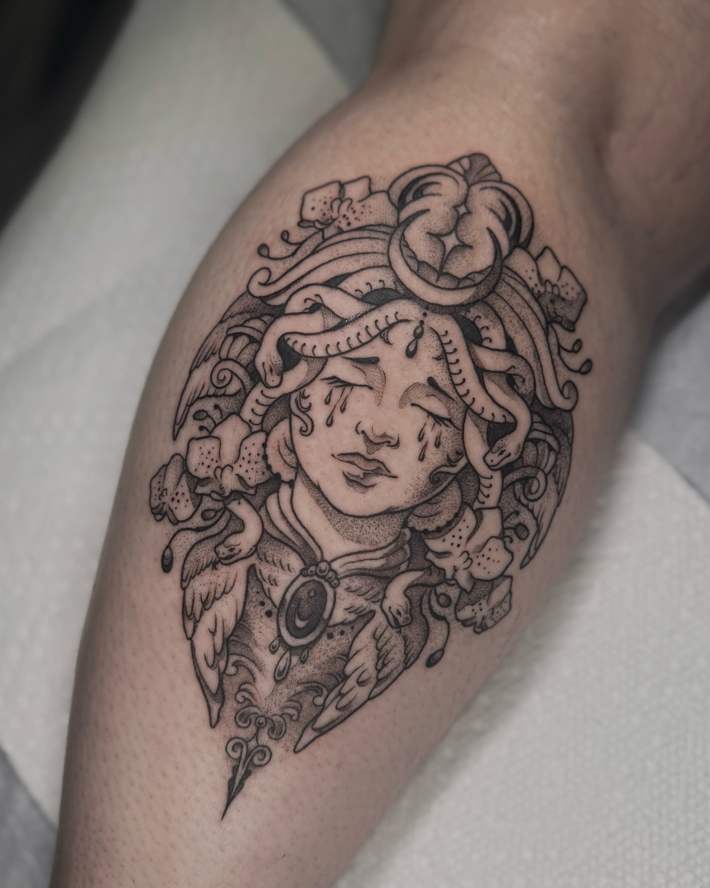 Tattoo by @allyghastly — black_and_grey, realism