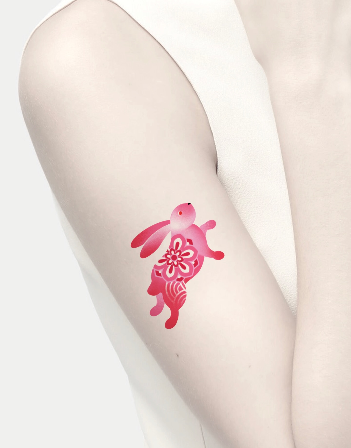 Pink bunny new school tattoo on the forearm by 라이브 Live