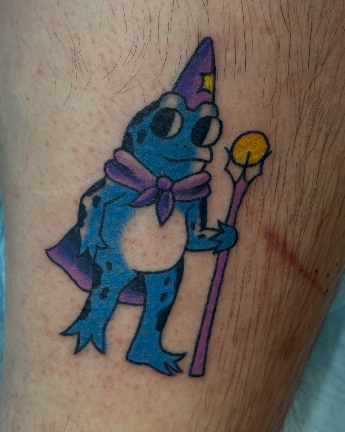 Stitch wizard new school tattoo on the leg by julian solis, Houston, Texas