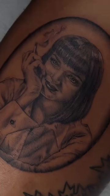 Mia Wallace from Pulp Fiction realism tattoo by star🪭