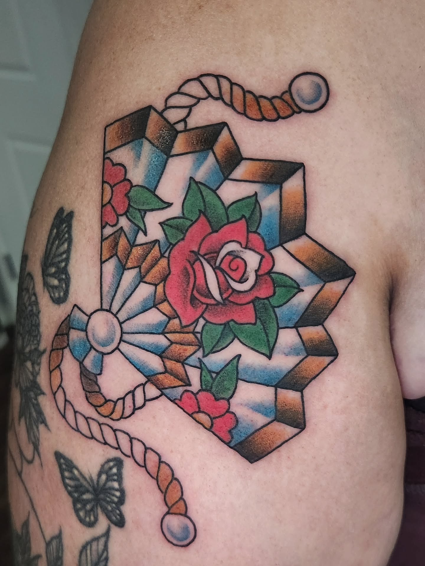 Tattoo by @dripping_moustache — american_traditional, geometric