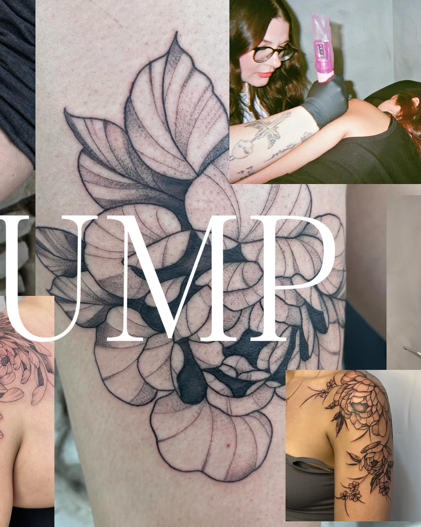 Lotus flower black and grey tattoo on the thigh by sarah