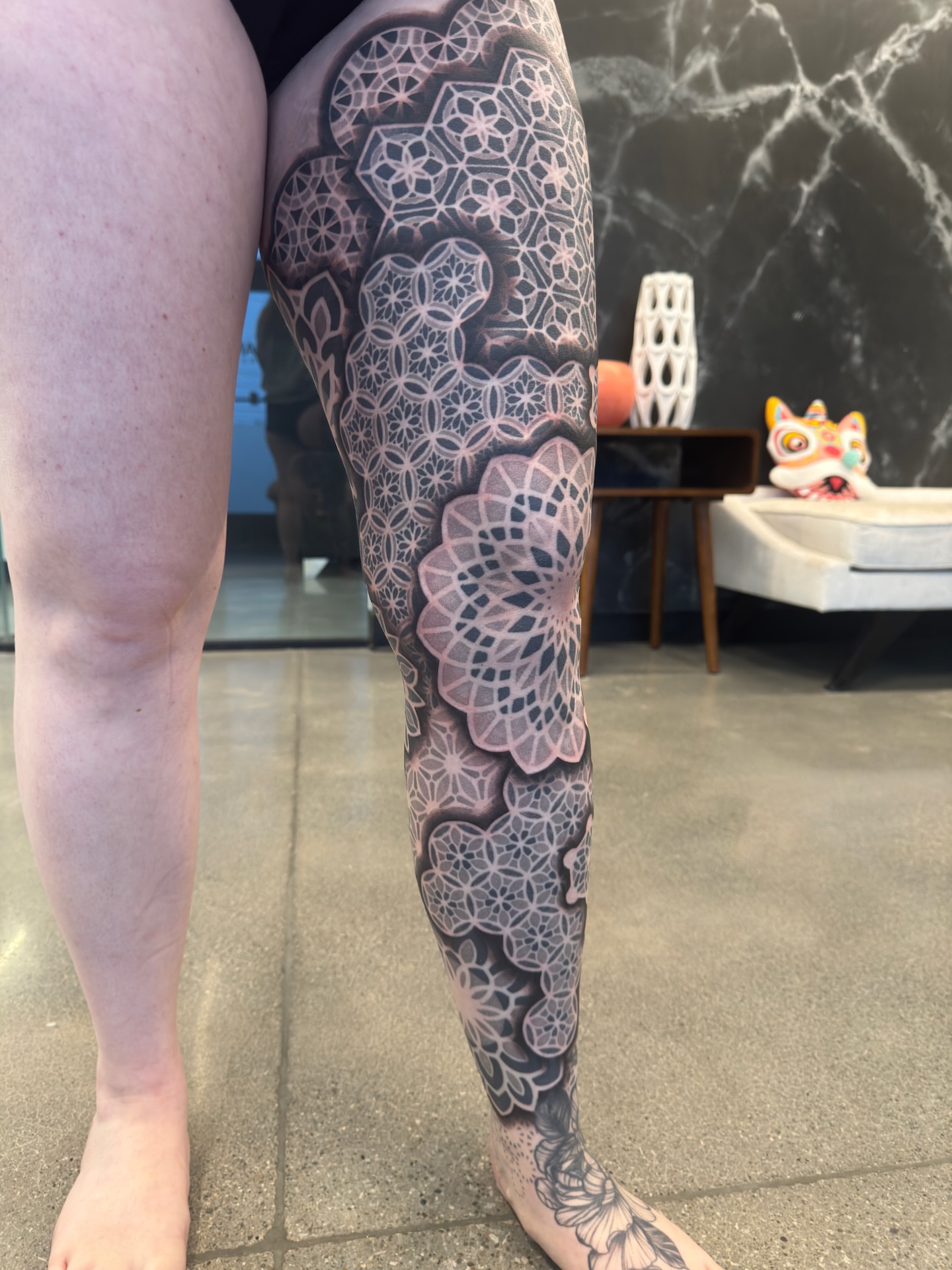 Geometric mandala geometric tattoo on the calf by Christofer Irvin
