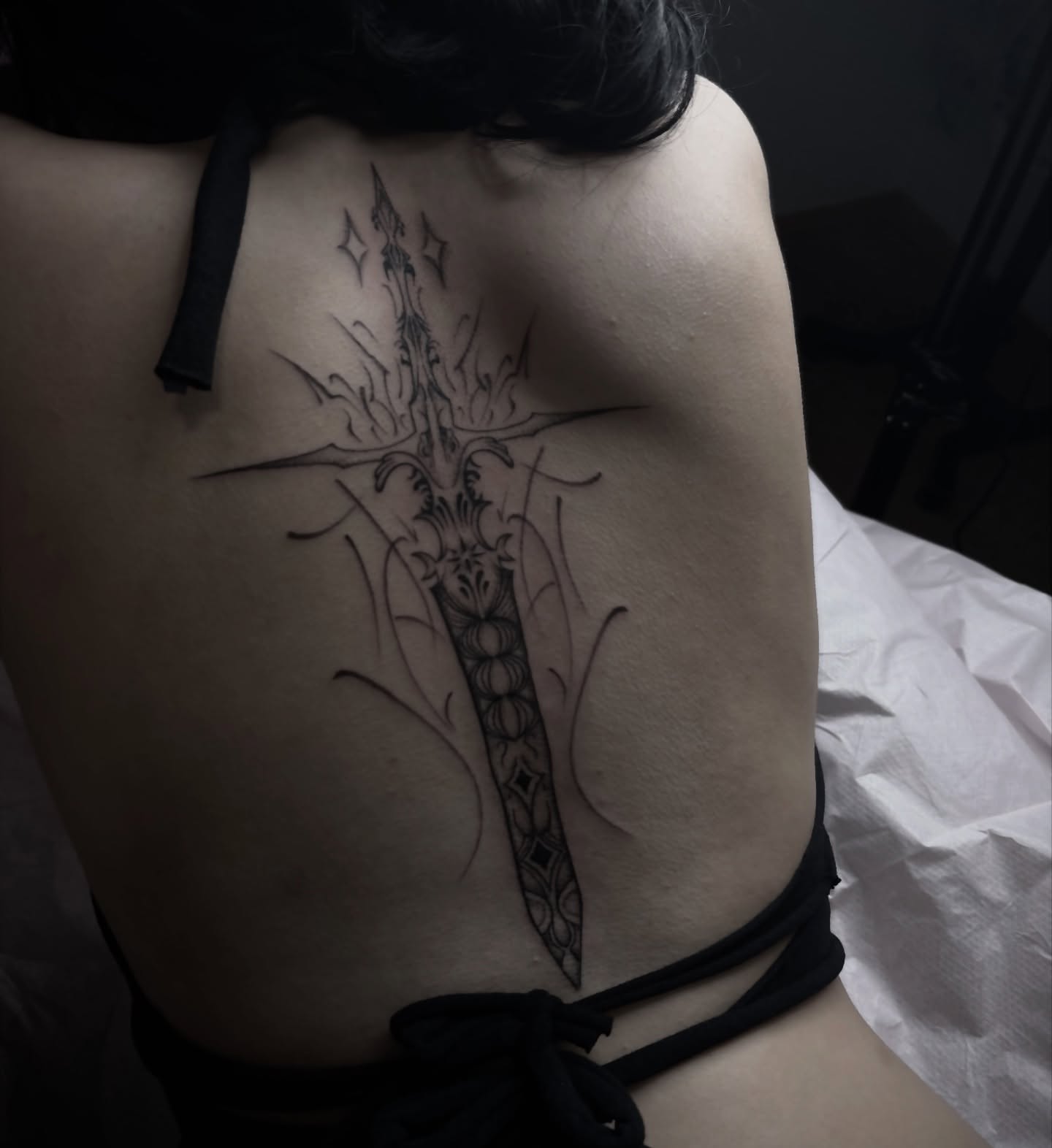 Sword black and grey tattoo on the back by Silvia :)