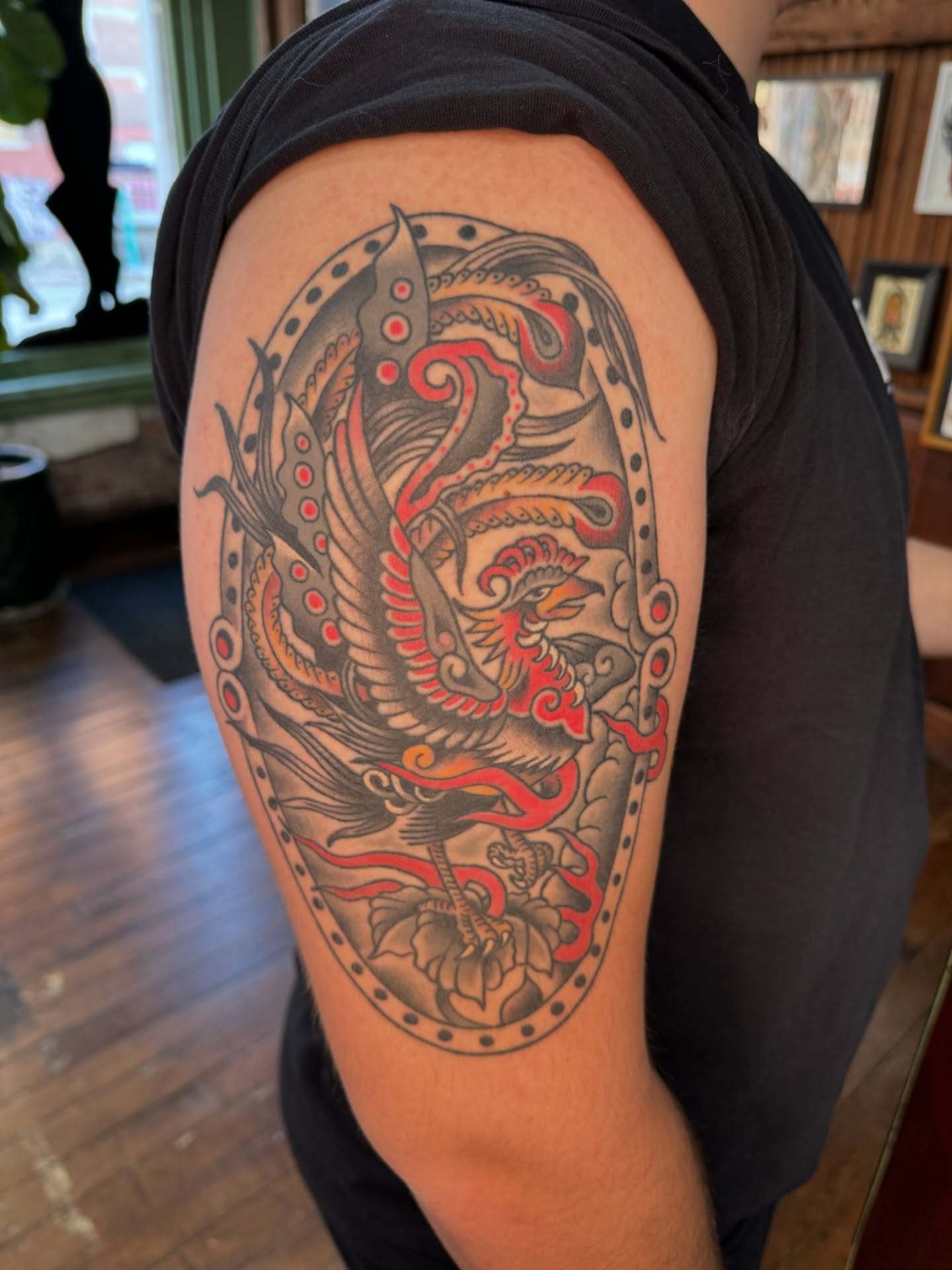 Phoenix japanese irezumi tattoo on the shoulder by Marc Brotemarkle