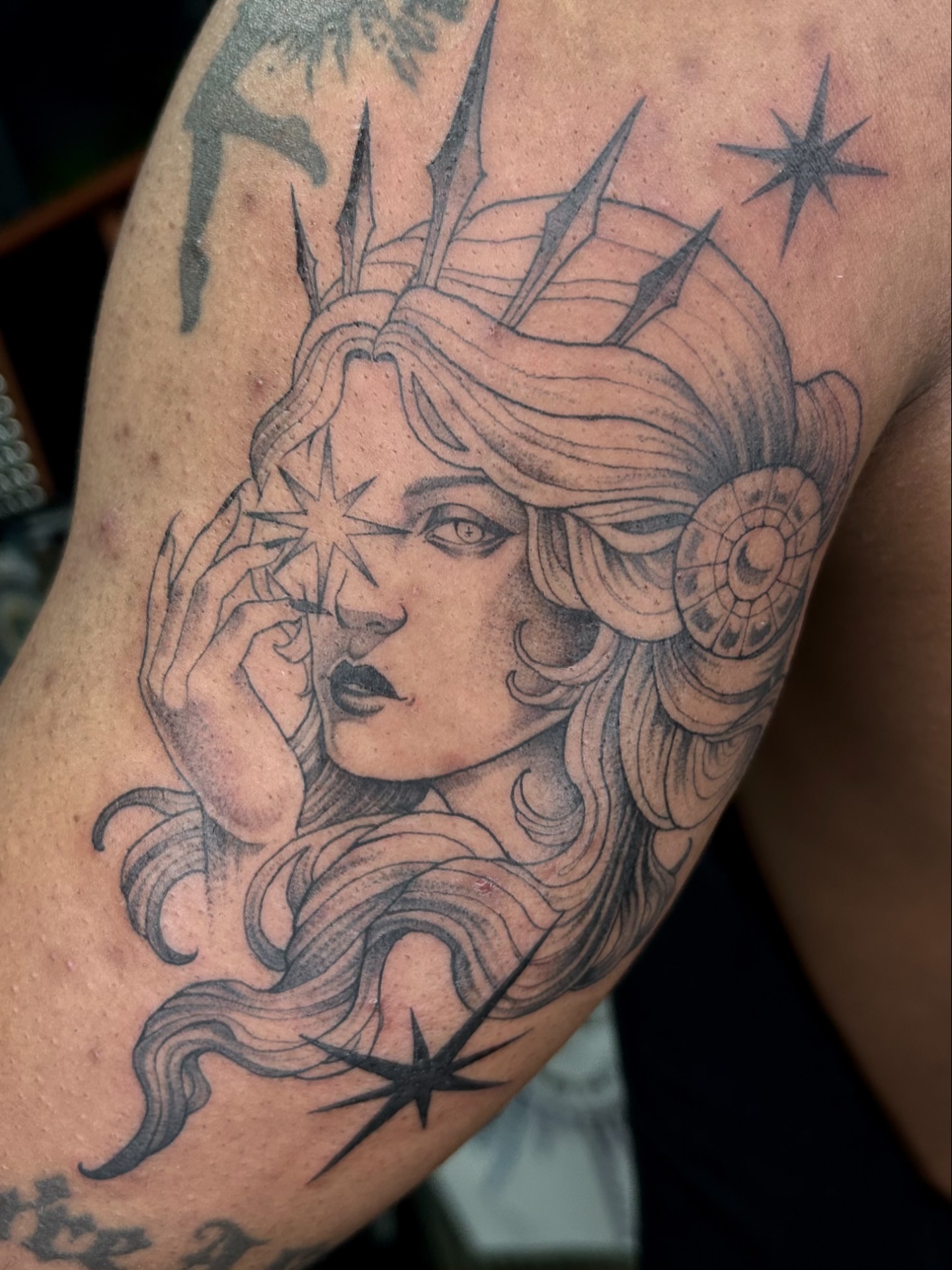 Tattoo by @thecursedmagus — black_and_grey, realism