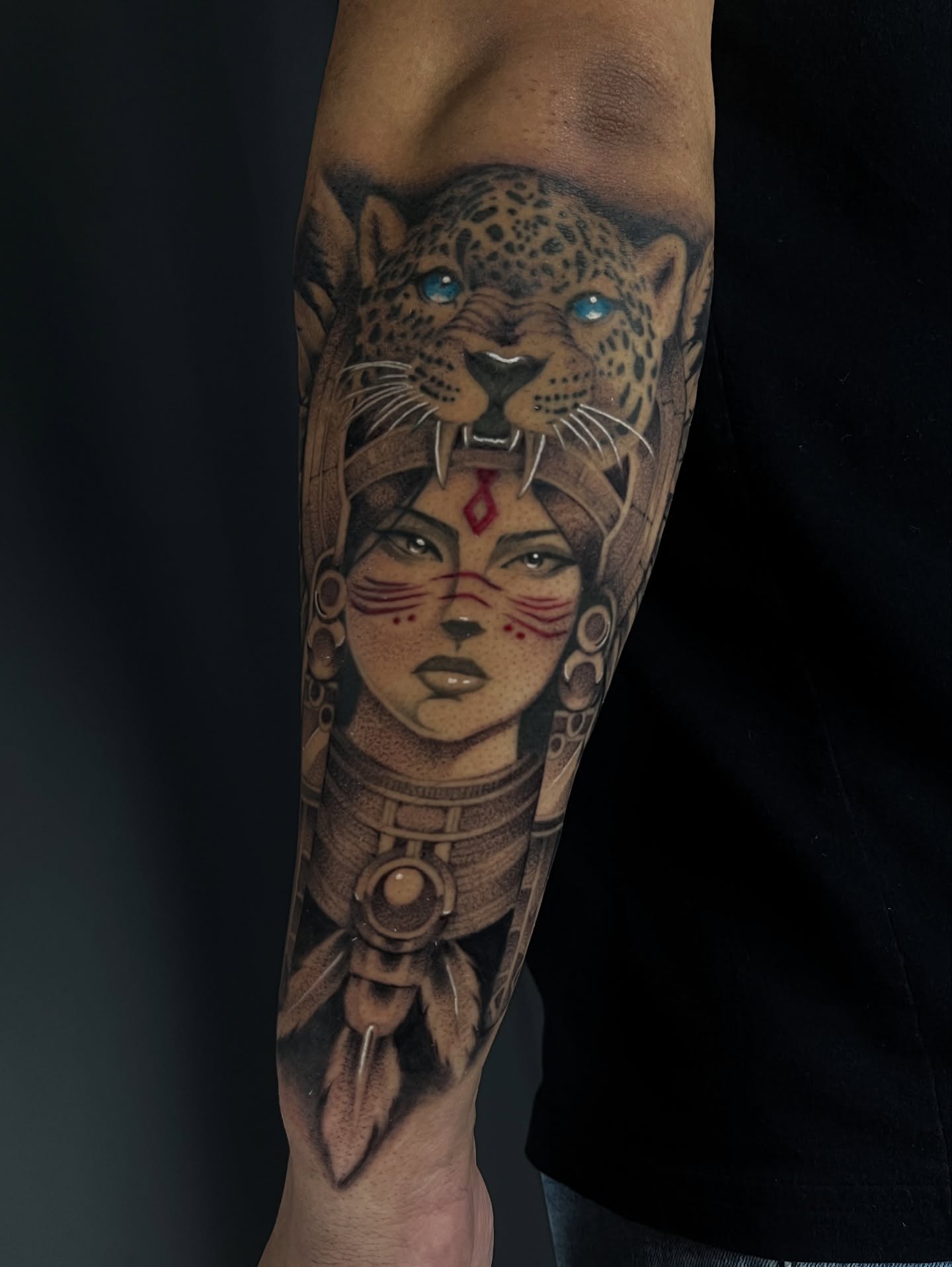 Woman with leopard realism tattoo on the forearm by Odi ✮⋆˙, Las Vegas, Nevada
