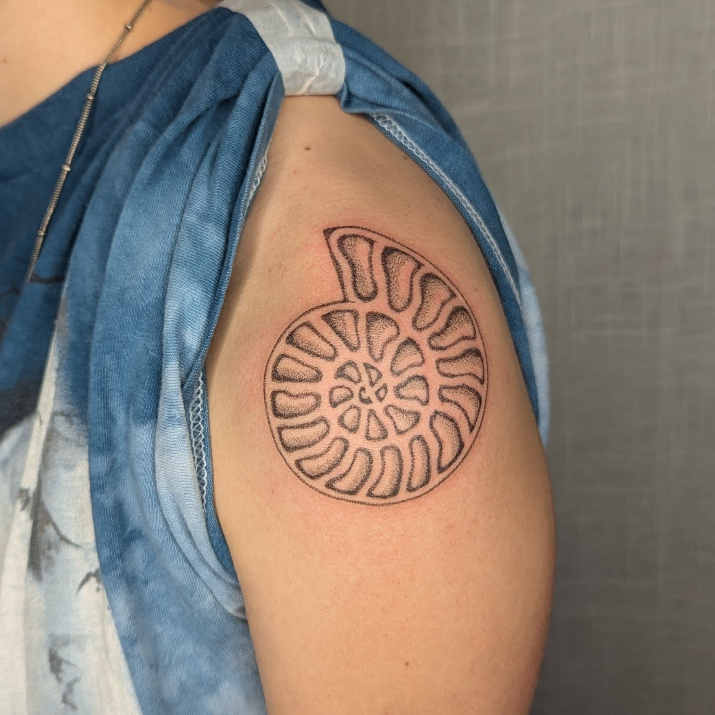 Geometric pattern dotwork tattoo on the shoulder by theo, Portland, Oregon