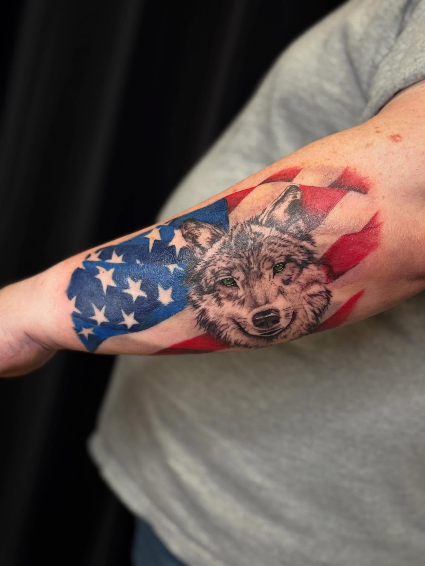 Wolf realism tattoo on the forearm by Ashley Hsiung *Panda*