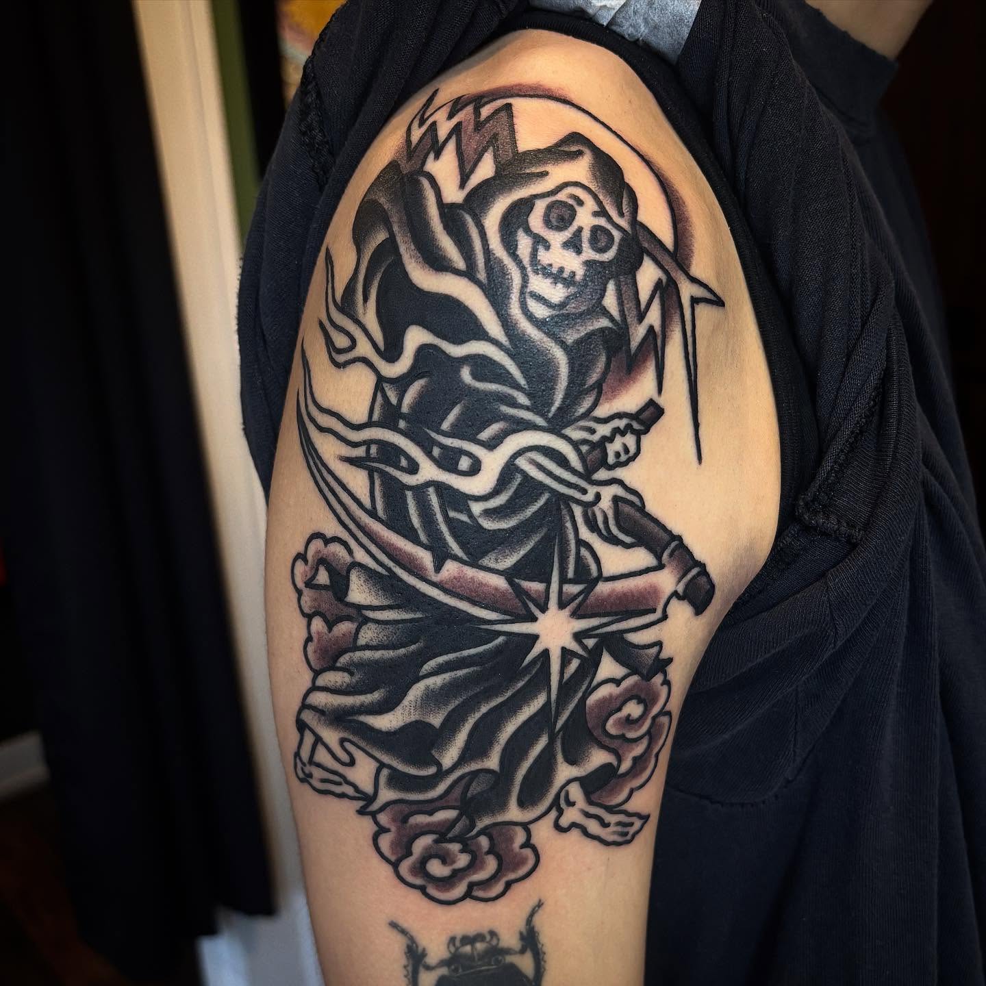 Tattoo by @mason_montgomery — american_traditional, black_and_grey