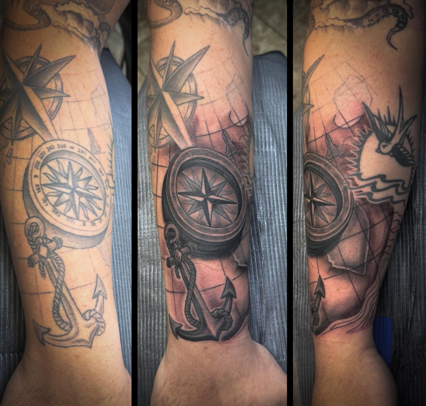 Compass and anchor realism tattoo on the forearm by 𝔻𝕖𝕣𝕣𝕚𝕔𝕜 𝔹𝕦𝕪𝕖𝕒, East Aurora, New York