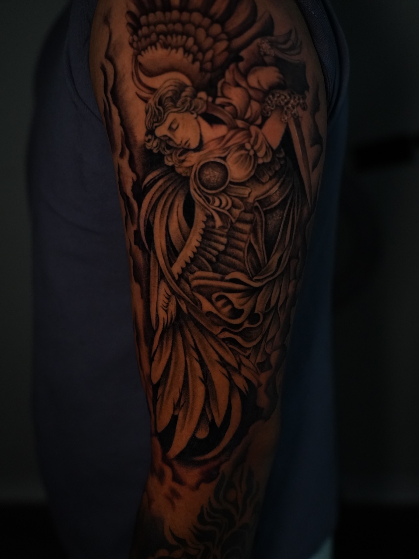 Angel realism tattoo on the forearm by Dallas Tattoo Artist