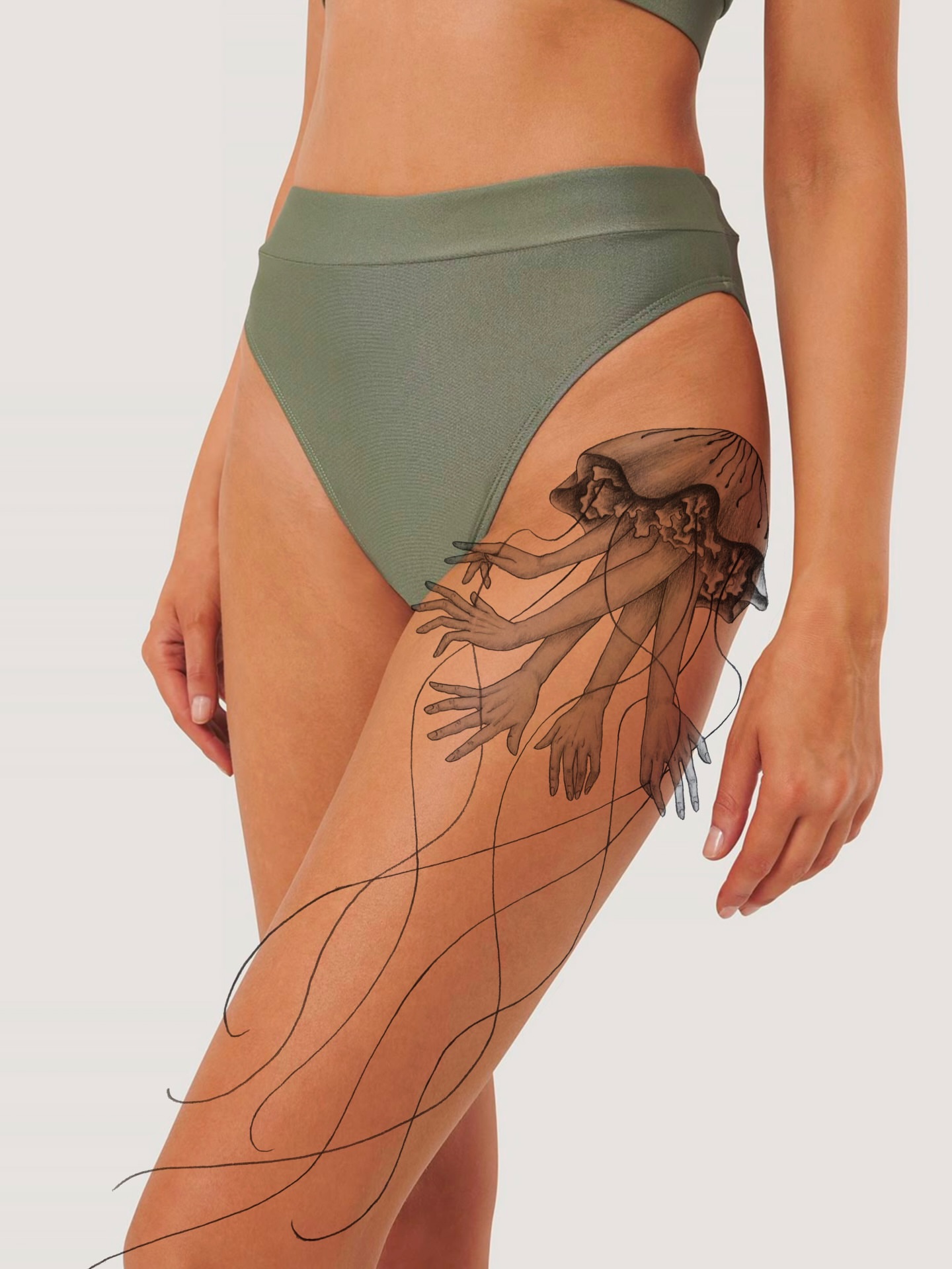 Jellyfish realism tattoo on the thigh by Sasha 🪆 Southern California Tattoo Artist