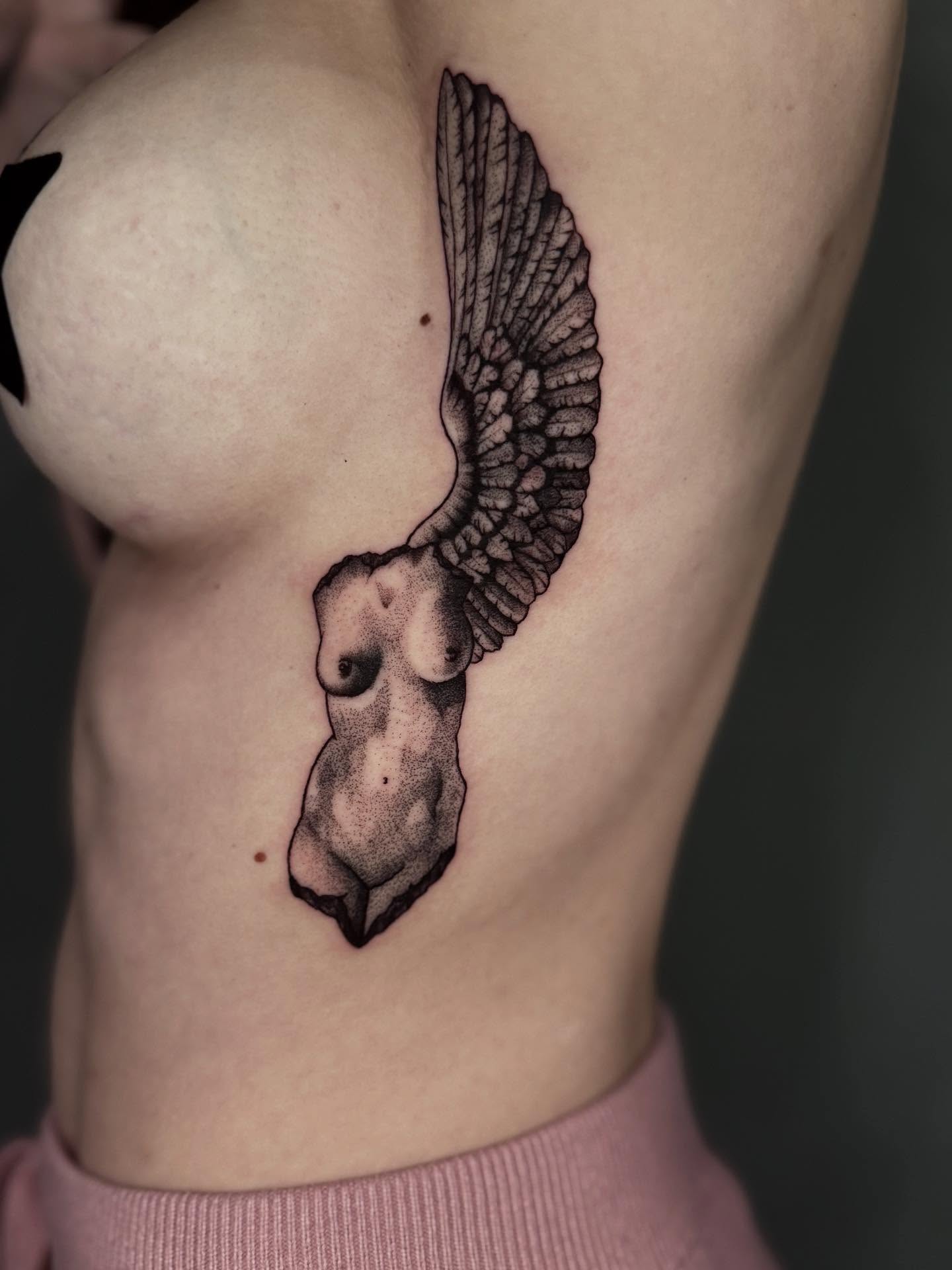 Tattoo by @amberstarrartistry — dotwork, black_and_grey