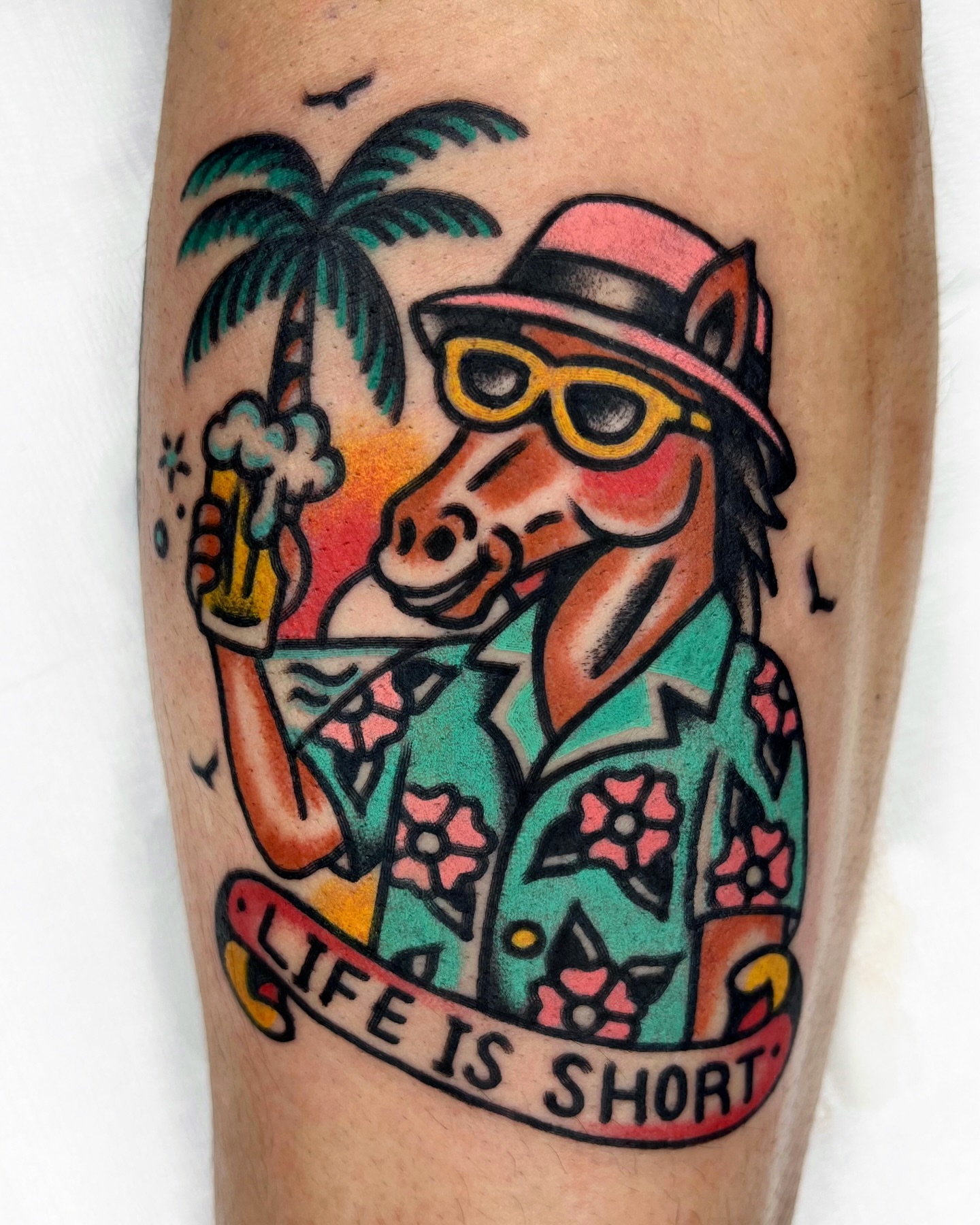 Life is short American traditional tattoo on the forearm by 올드스쿨타투 레드립
