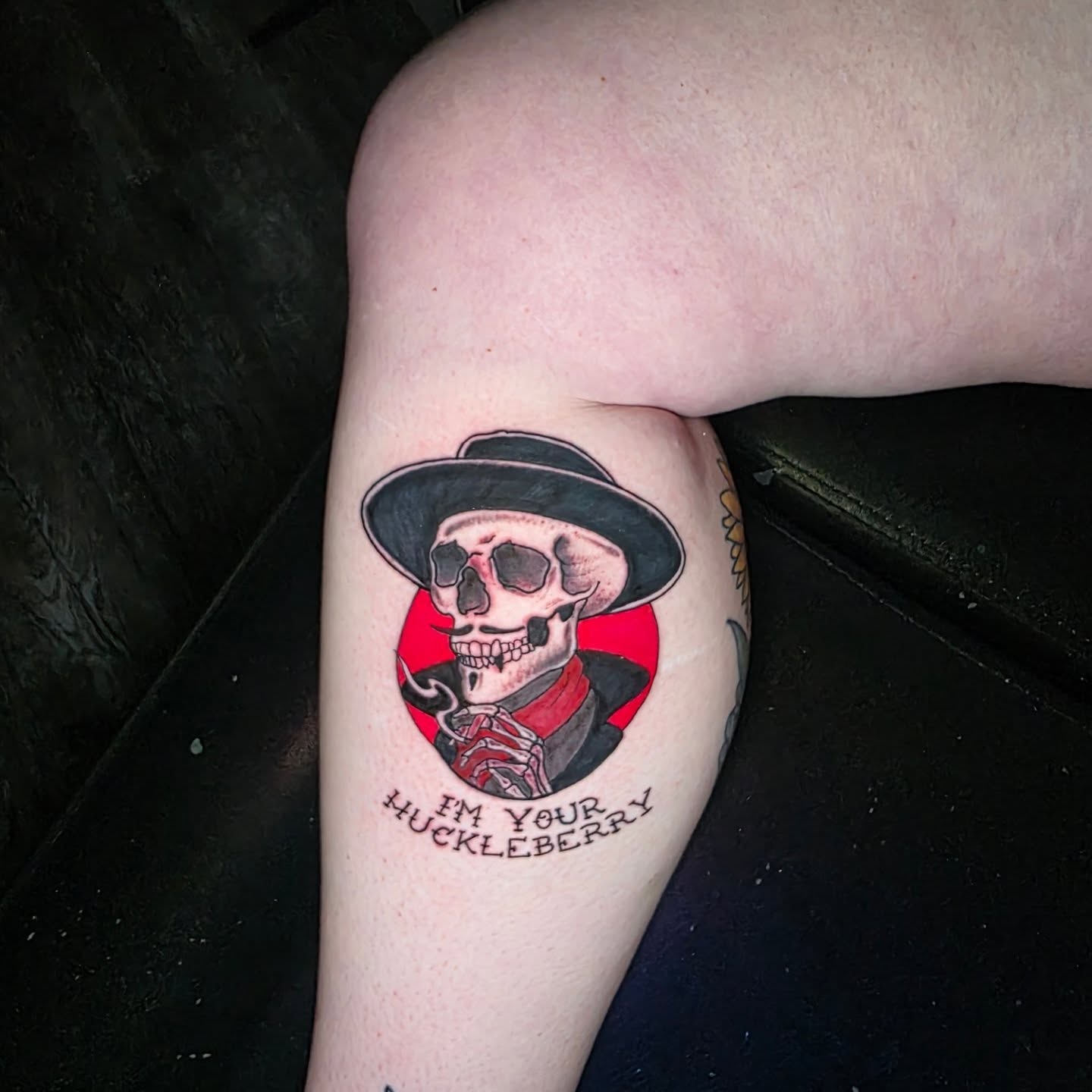 Cowboy skull American traditional tattoo on the forearm by Dylan Fowler