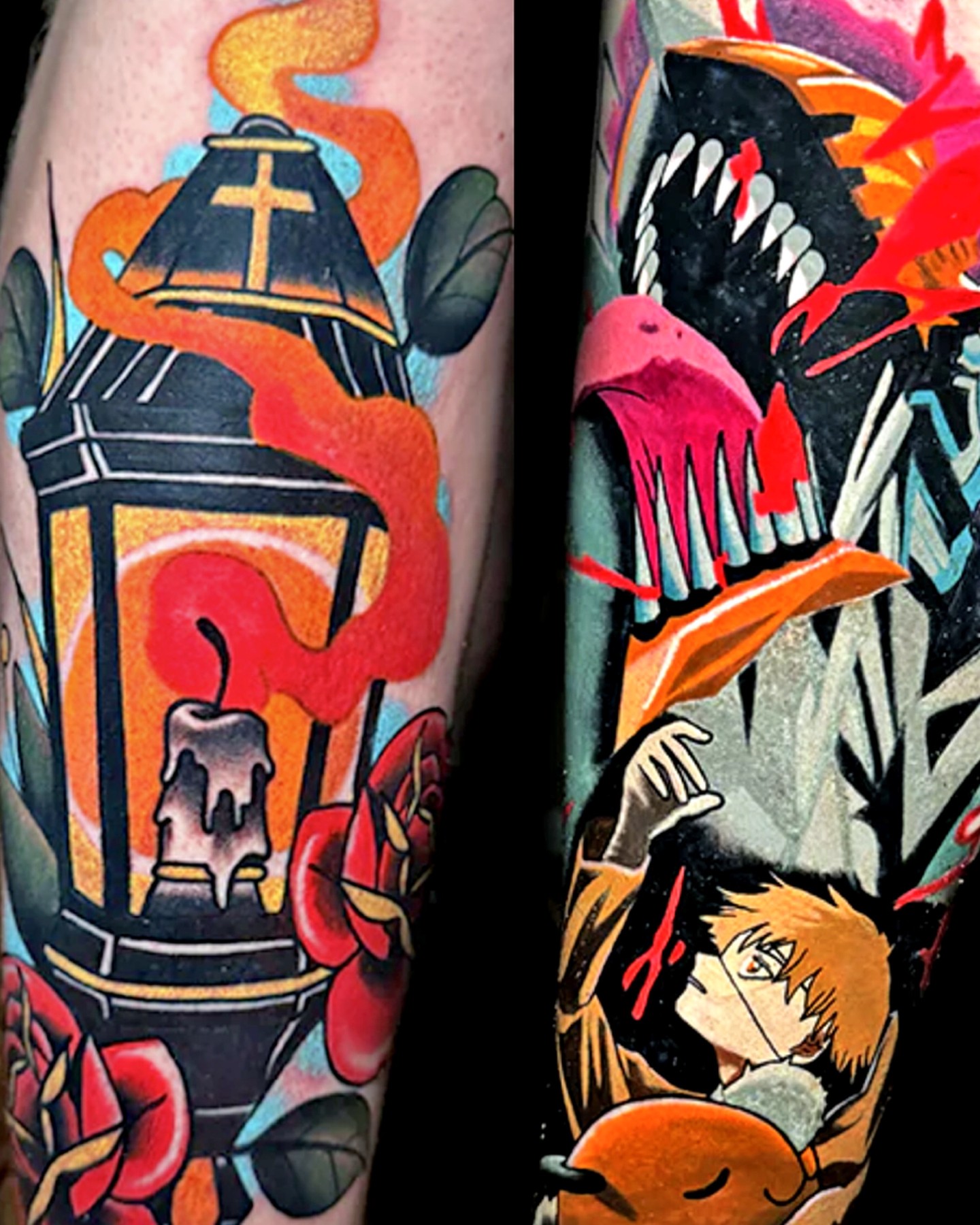 Lantern and candle American traditional tattoo on the forearm by Brian Herrera
