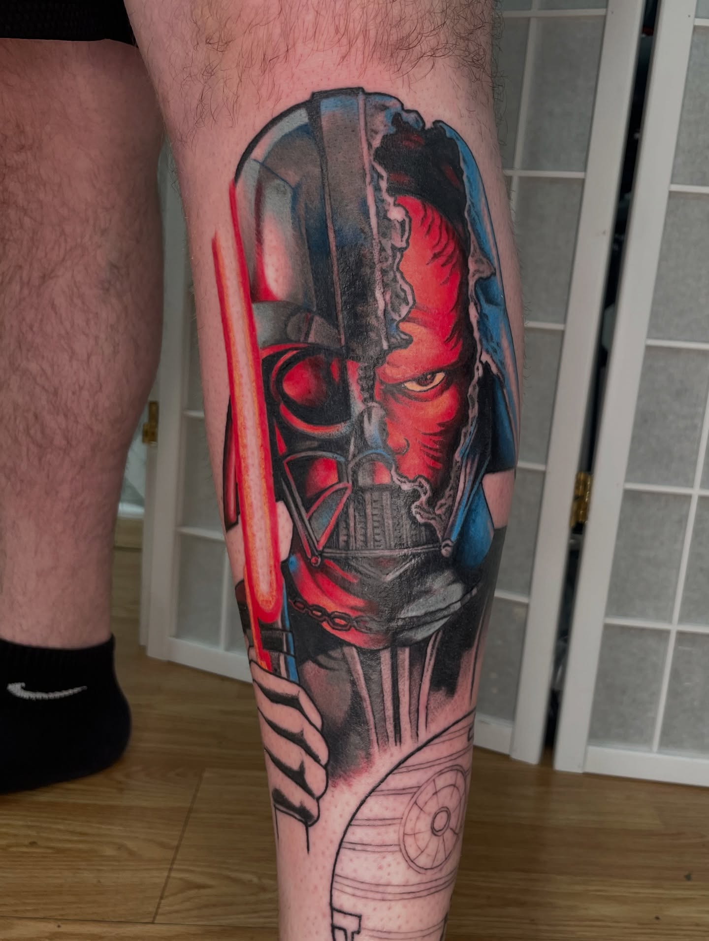 Darth vader realism tattoo on the leg by Collie Mills, Philadelphia, Pennsylvania