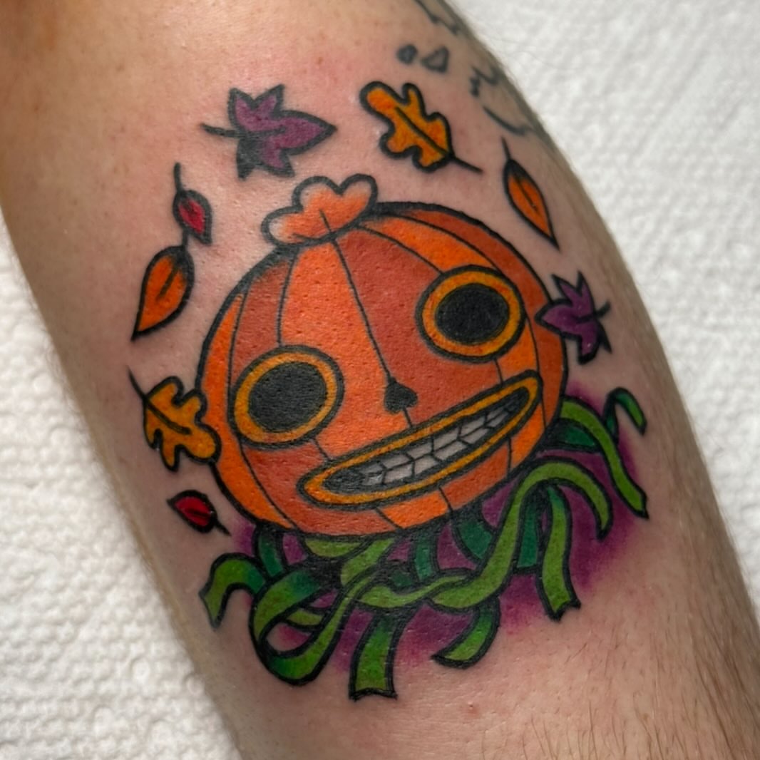 Pumpkin dotwork tattoo on the forearm by ✮KAT✮