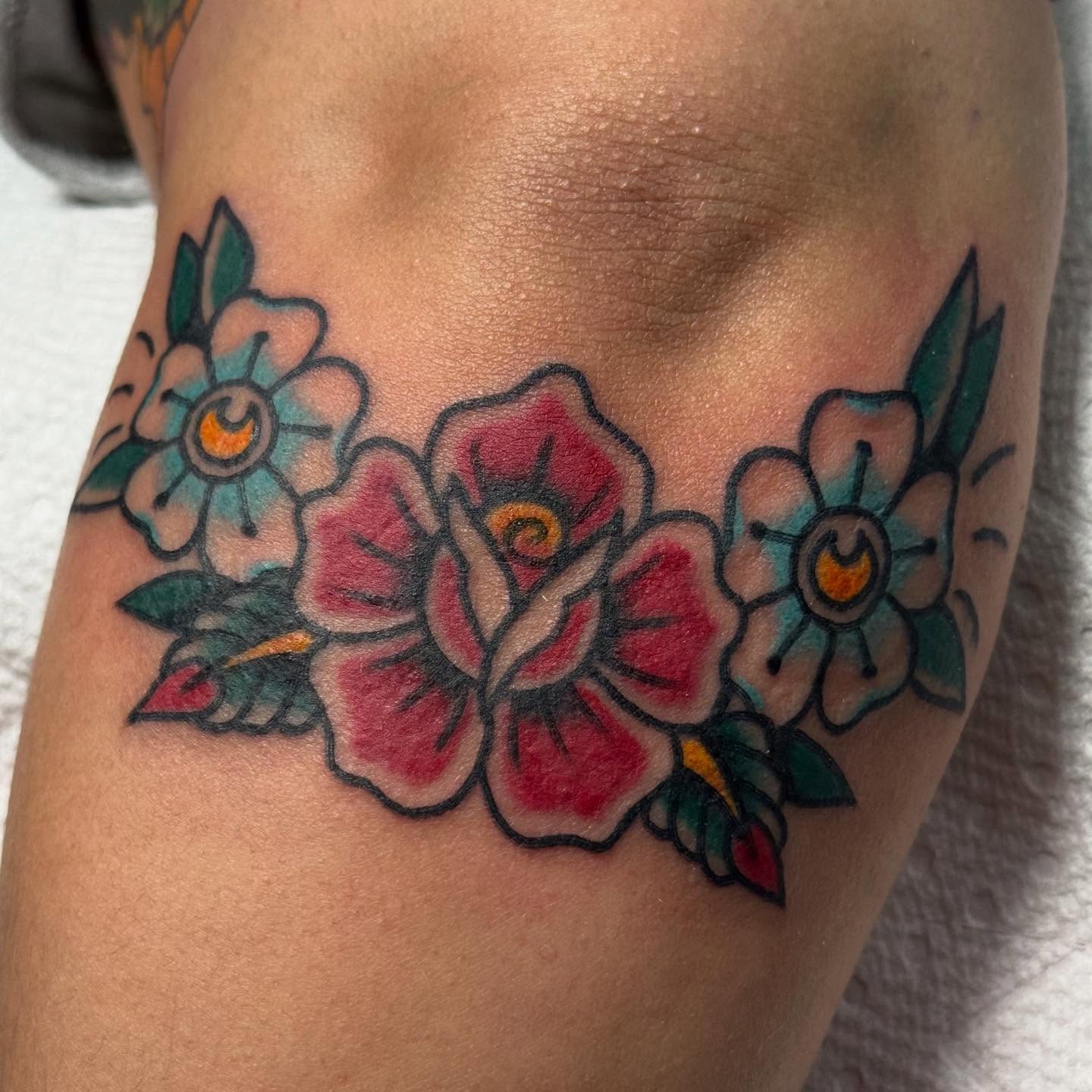 Flowers American traditional tattoo on the forearm by ✮KAT✮