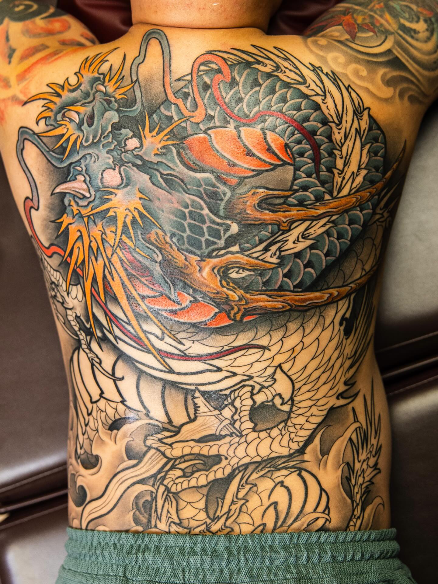 Dragon japanese irezumi tattoo on the back by Alexander L. Wolff, Rapid City, South Dakota