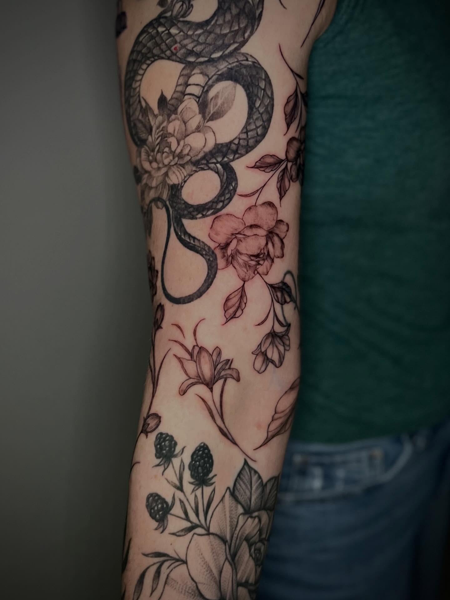 Tattoo by @catgirltattoo — black_and_grey