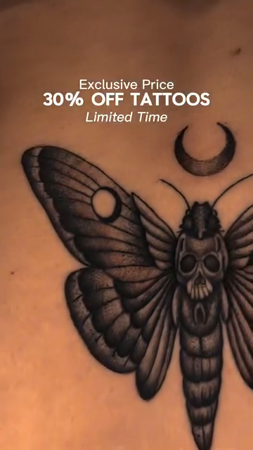 Death's head moth with crescent moons realism tattoo by Tiago Britto