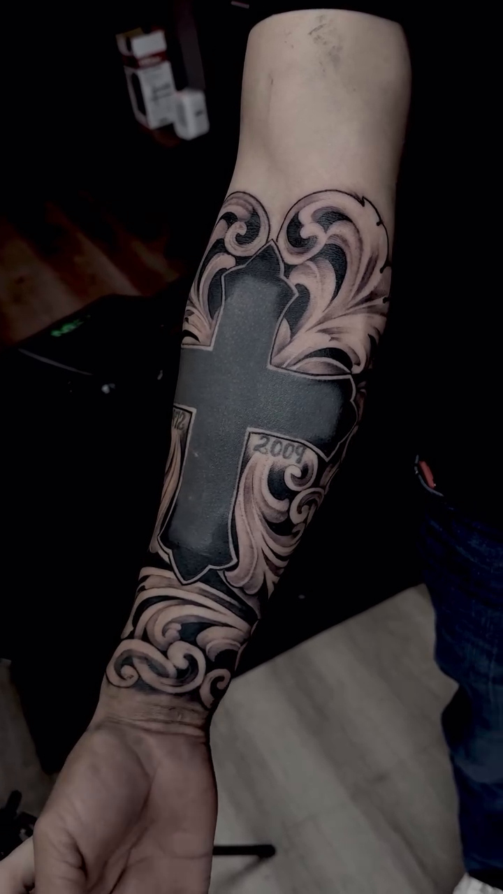 Cross with ornamental filigree ornamental tattoo by INK with KIRON 🇳🇵 🇺🇸DTX, Dallas, Texas