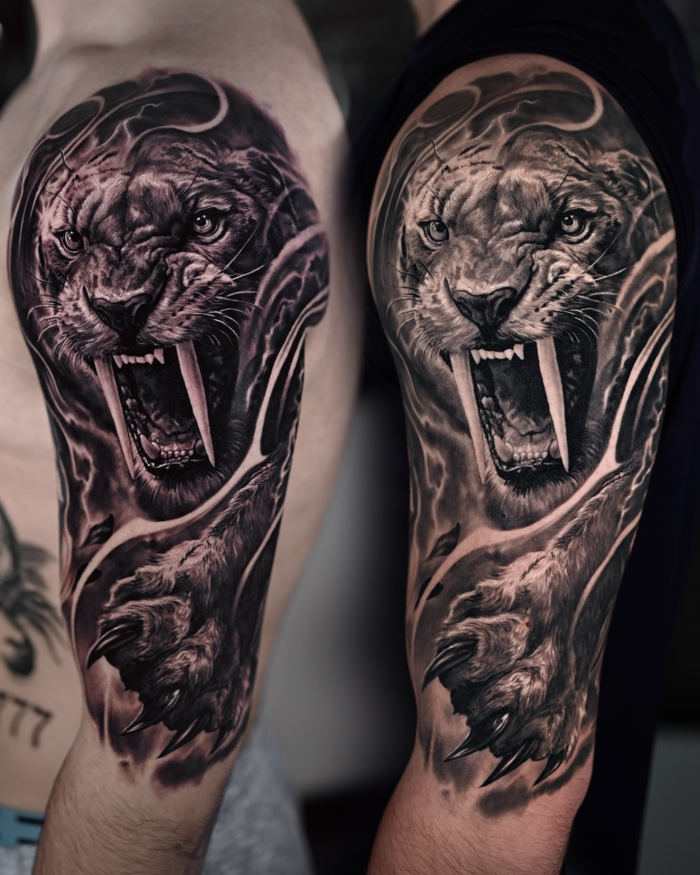 Roaring panther realism tattoo on the forearm by Marcos Salamanca