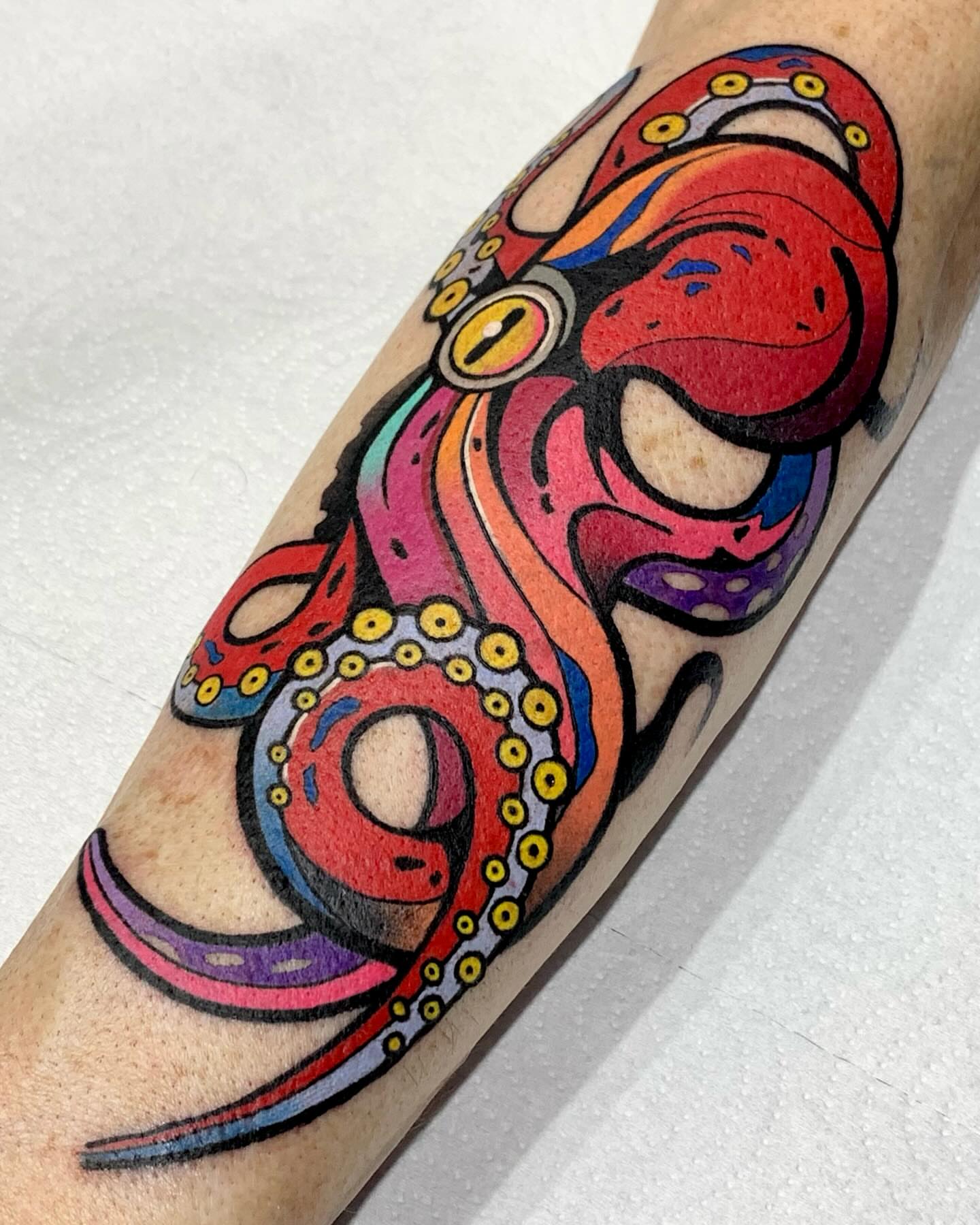 Octopus American traditional tattoo on the forearm by hurjaesae