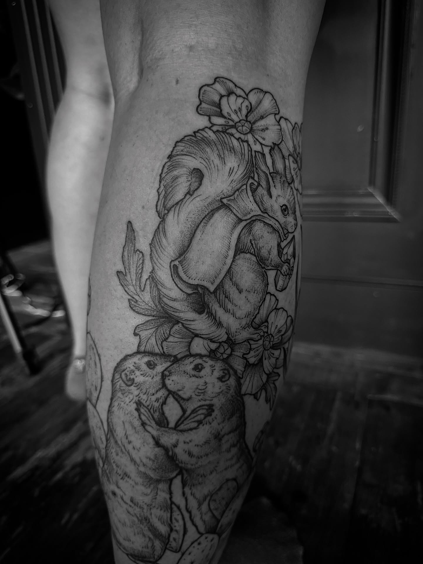 Squirrel and groundhogs realism tattoo on the forearm by Desireé Keys, Midvale, Utah