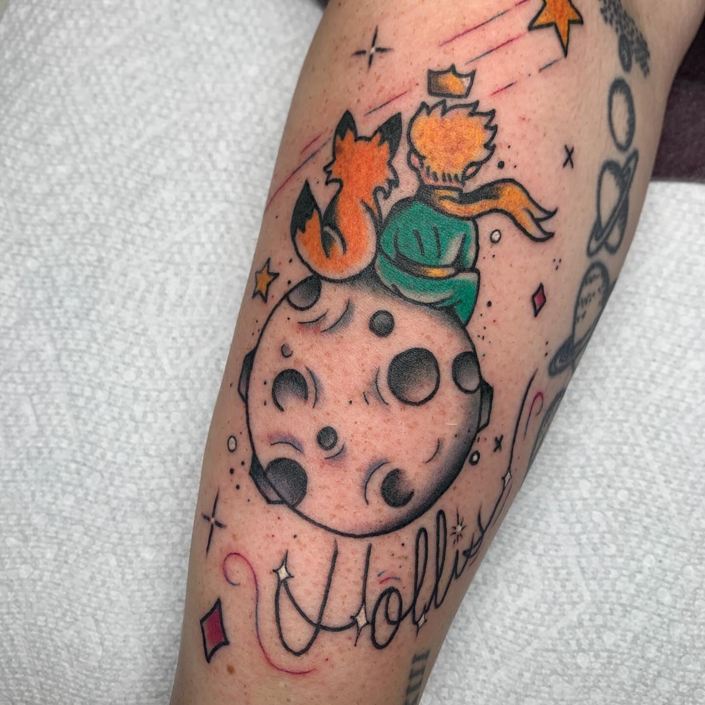 The little prince dotwork tattoo on the forearm by April Morris ⚔️ Tattoo Goblin