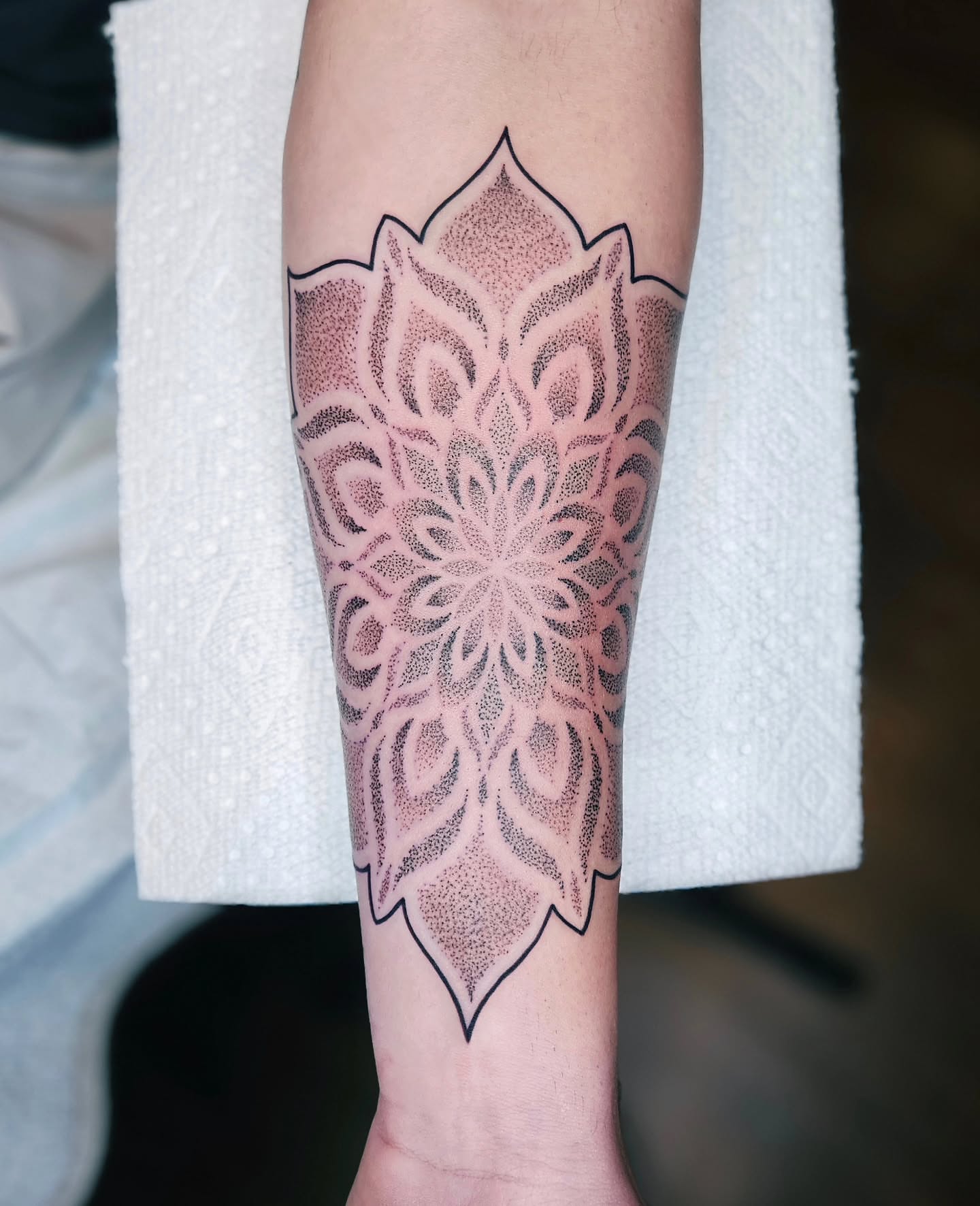 Mandala dotwork tattoo on the forearm by TaylorLeighShermanTattoos OFFICIAL