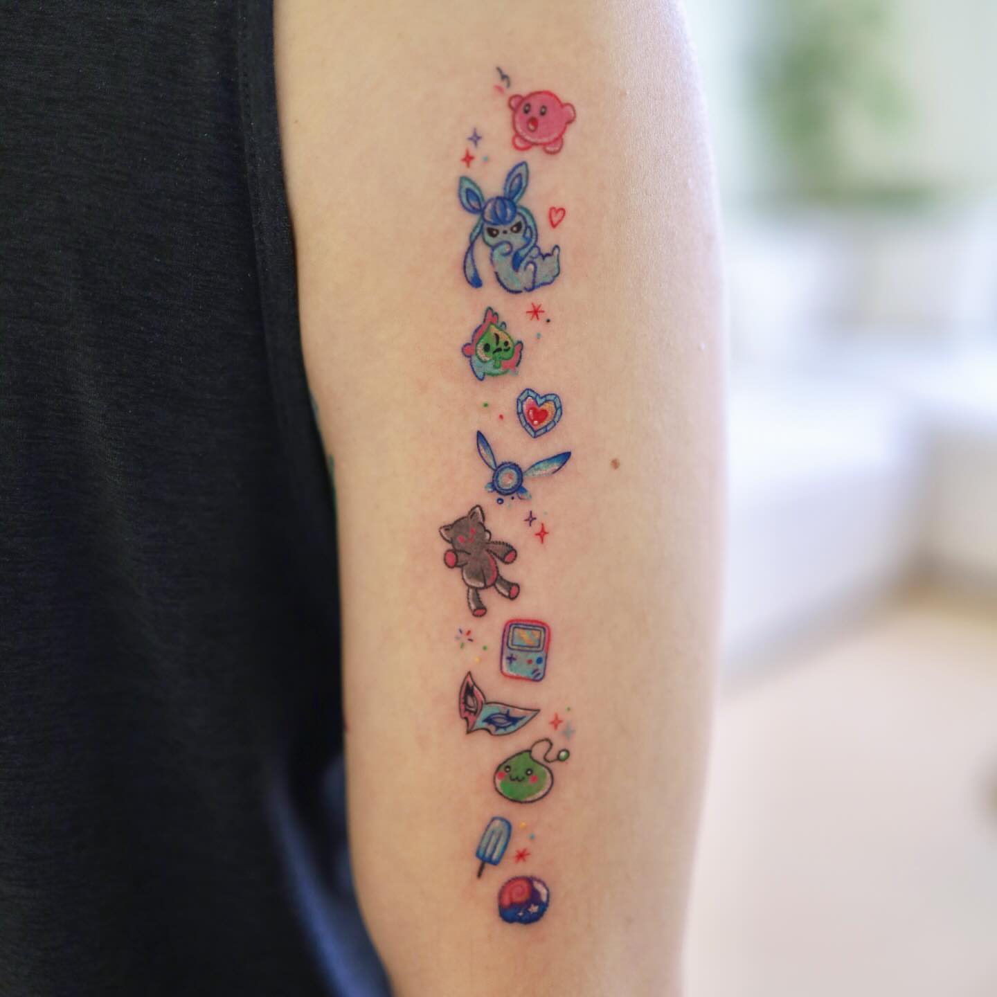 Nintendo characters dotwork tattoo on the forearm by Kettle🤍케틀
