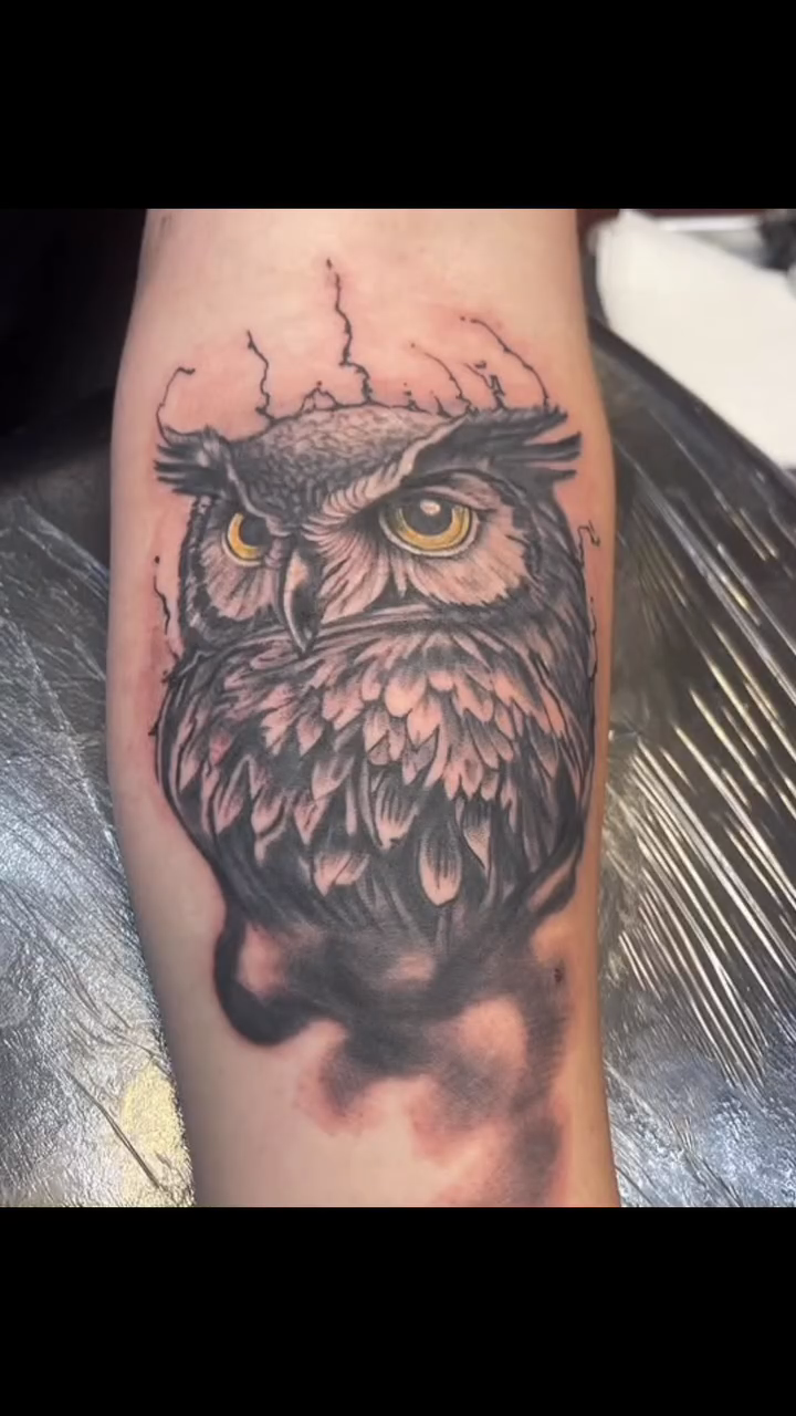 Owl realism tattoo by Markeith “Black Jesus” Heard