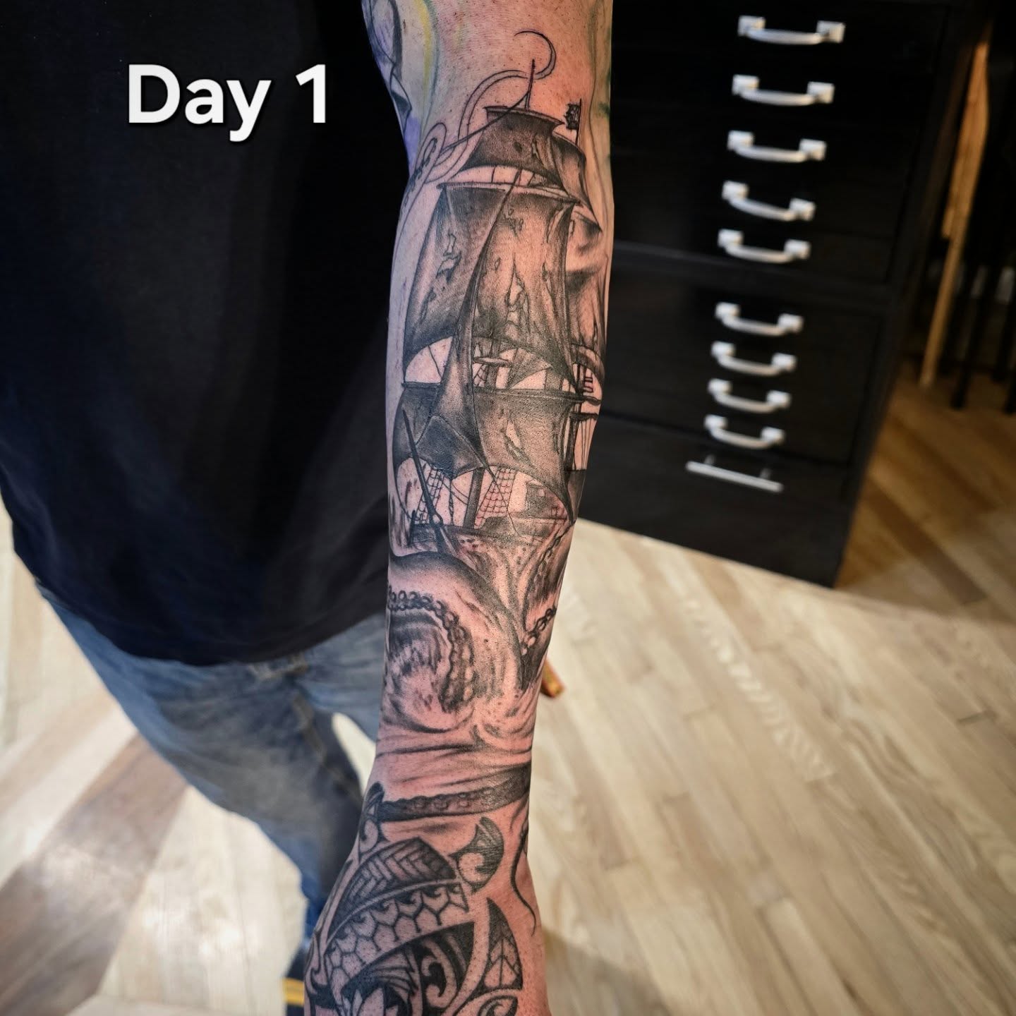 Tattoo by @tatpandaink — black_and_grey, realism