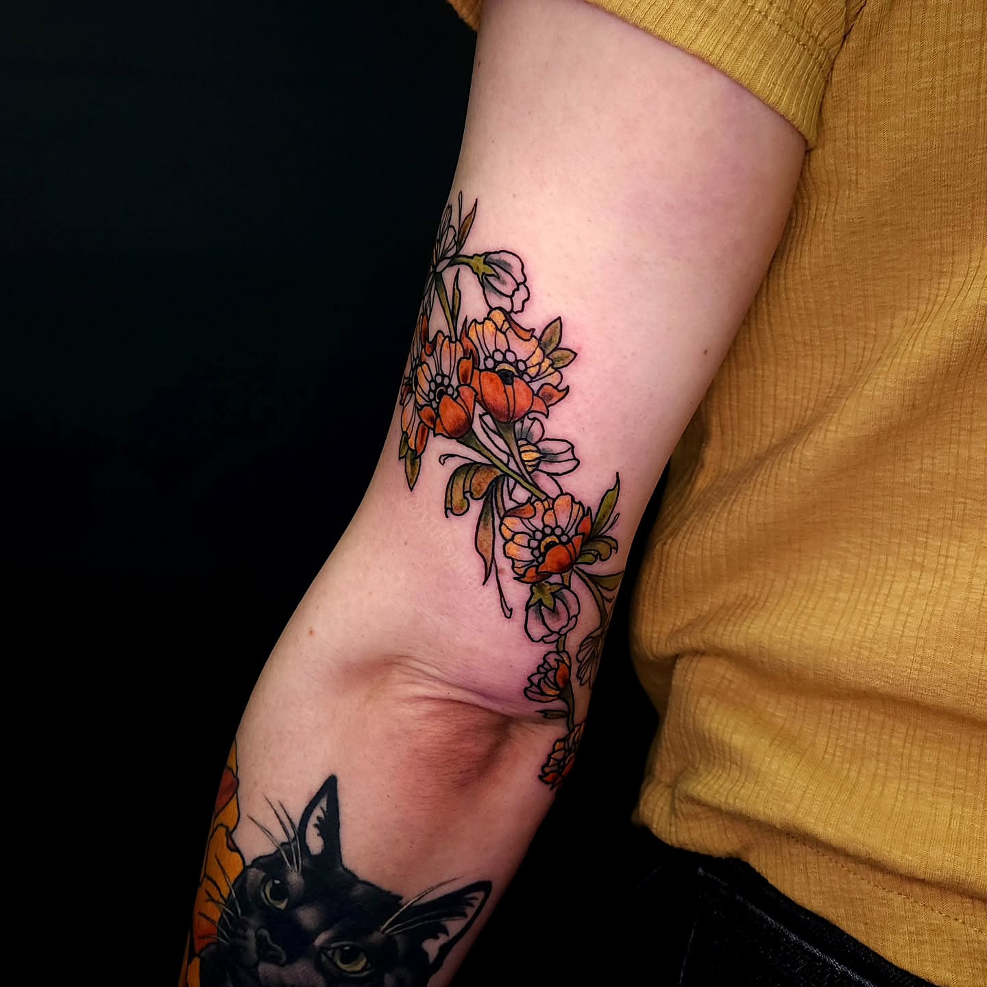 Floral bouquet new school tattoo on the forearm by Sheena Yu-Hsin Wood