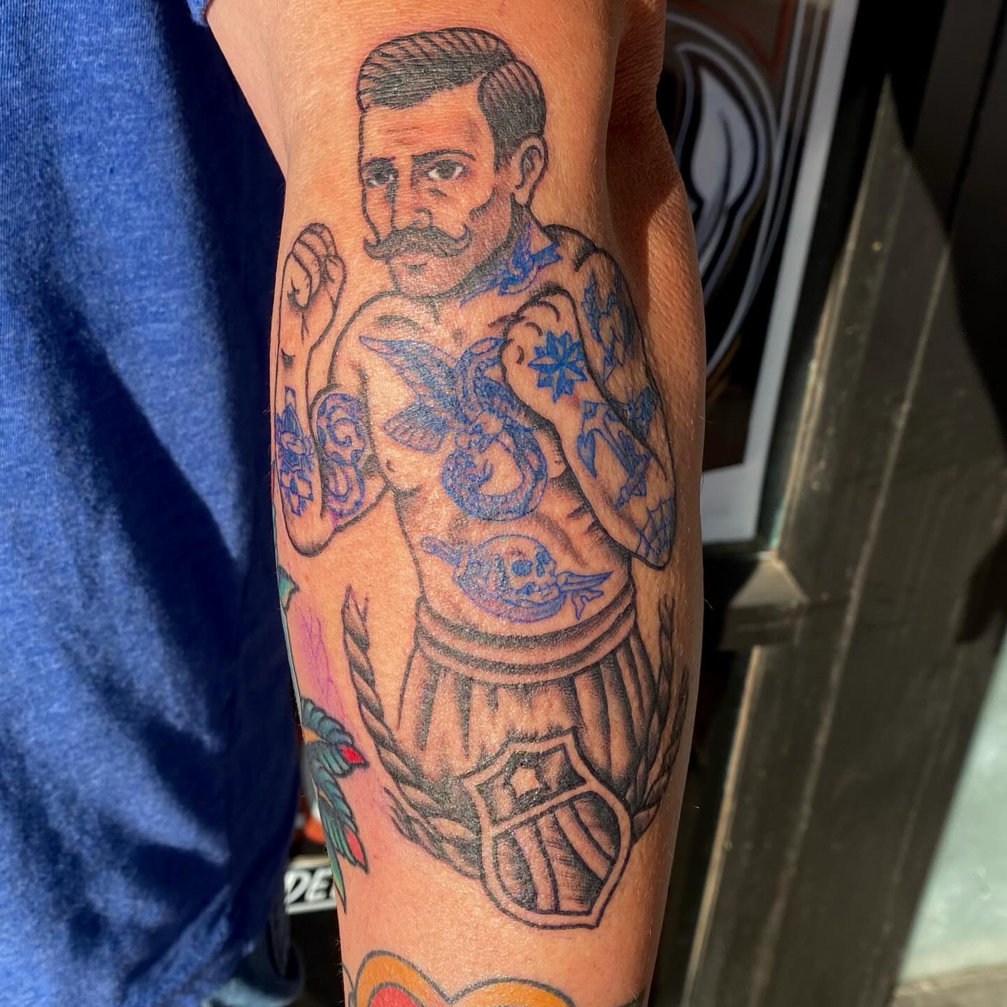 Boxing man American traditional tattoo on the forearm by Las Vegas Tattoo Artist