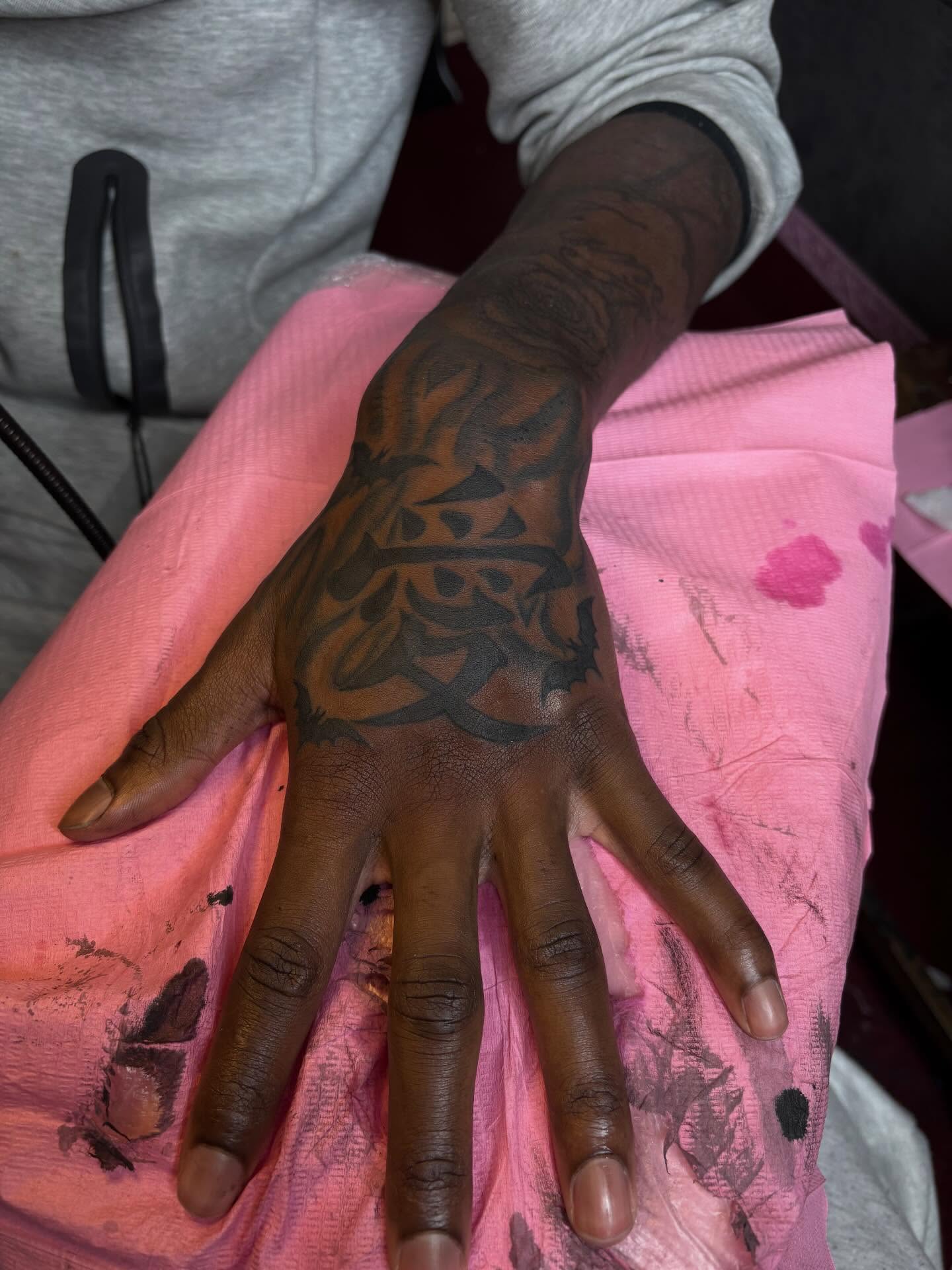 Calligraphy lettering script tattoo on the hand by Barbinks Studio🎀