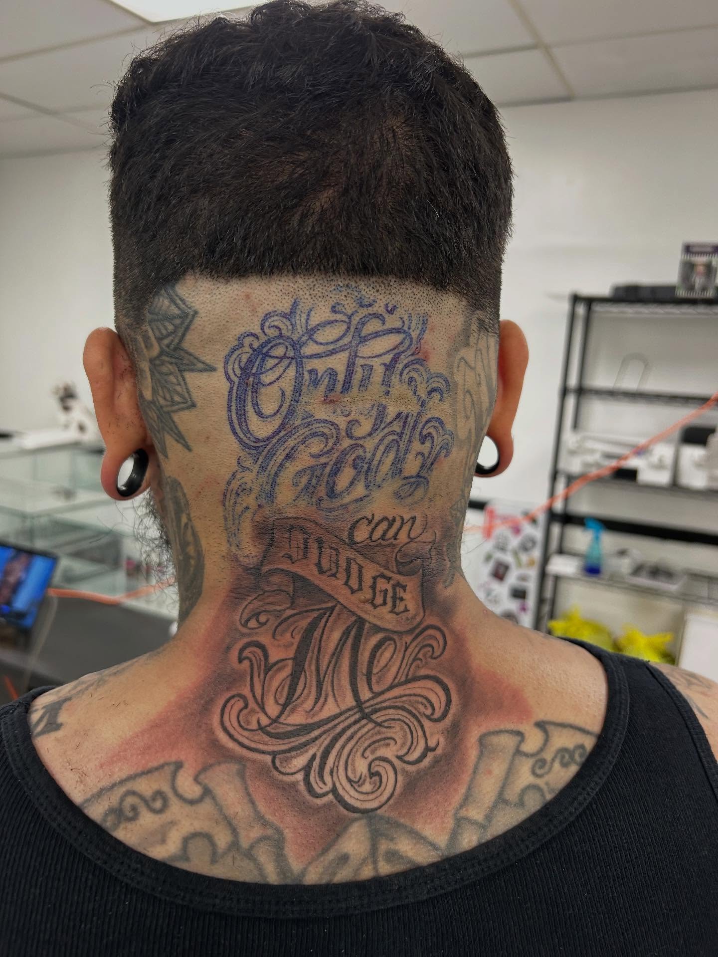 Script lettering lettering script tattoo on the neck by Cyko Hernandez
