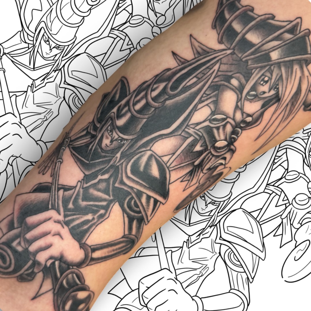 Tattoo by @tattooedbyvicc — anime, black_and_grey