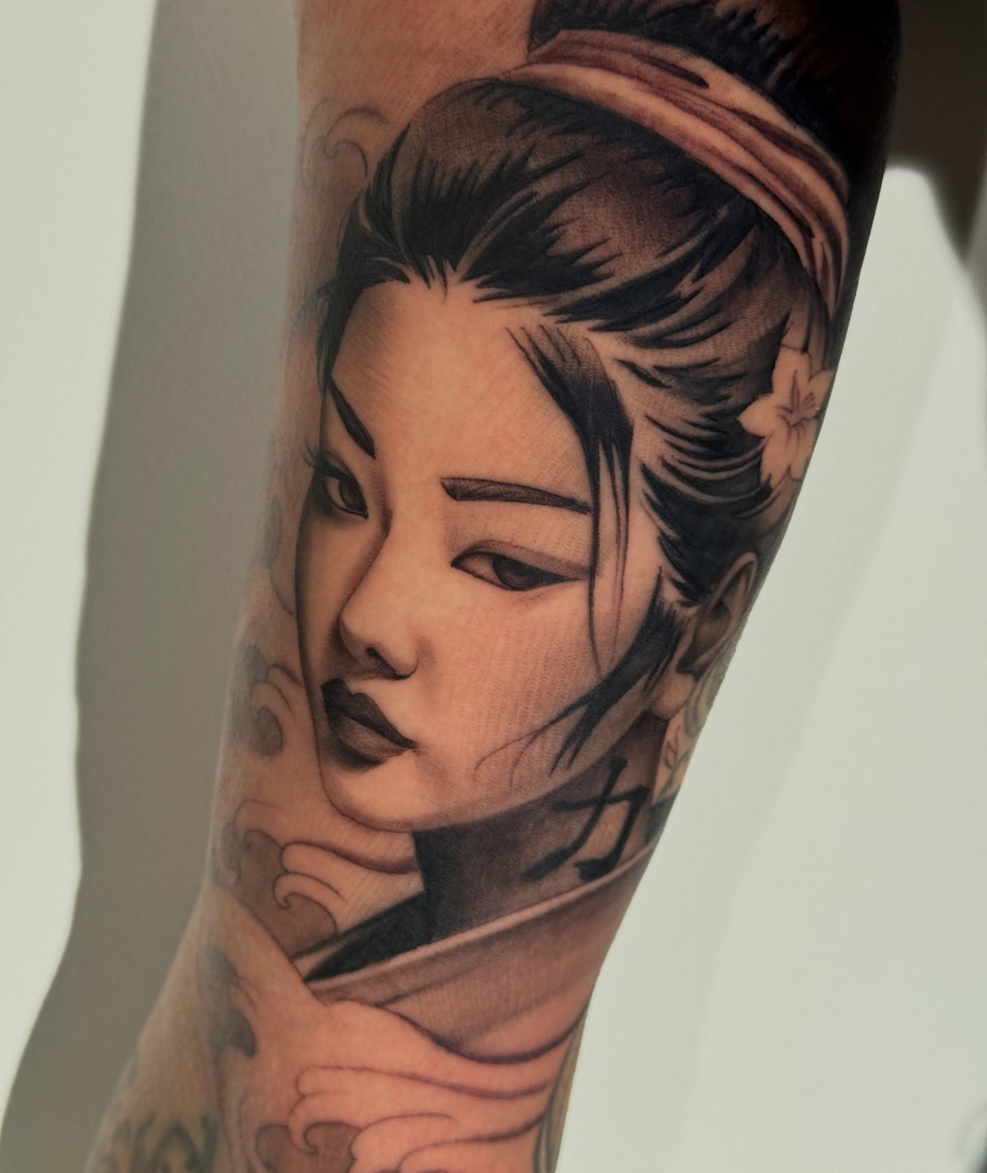 Geisha realism tattoo on the forearm by Paul Jack II ⚜️ Tattoo Artist ⚜️Atlanta