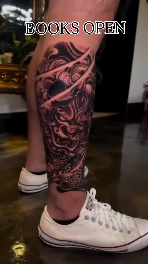 Dragon and mask japanese irezumi tattoo by Sergio Ramirez