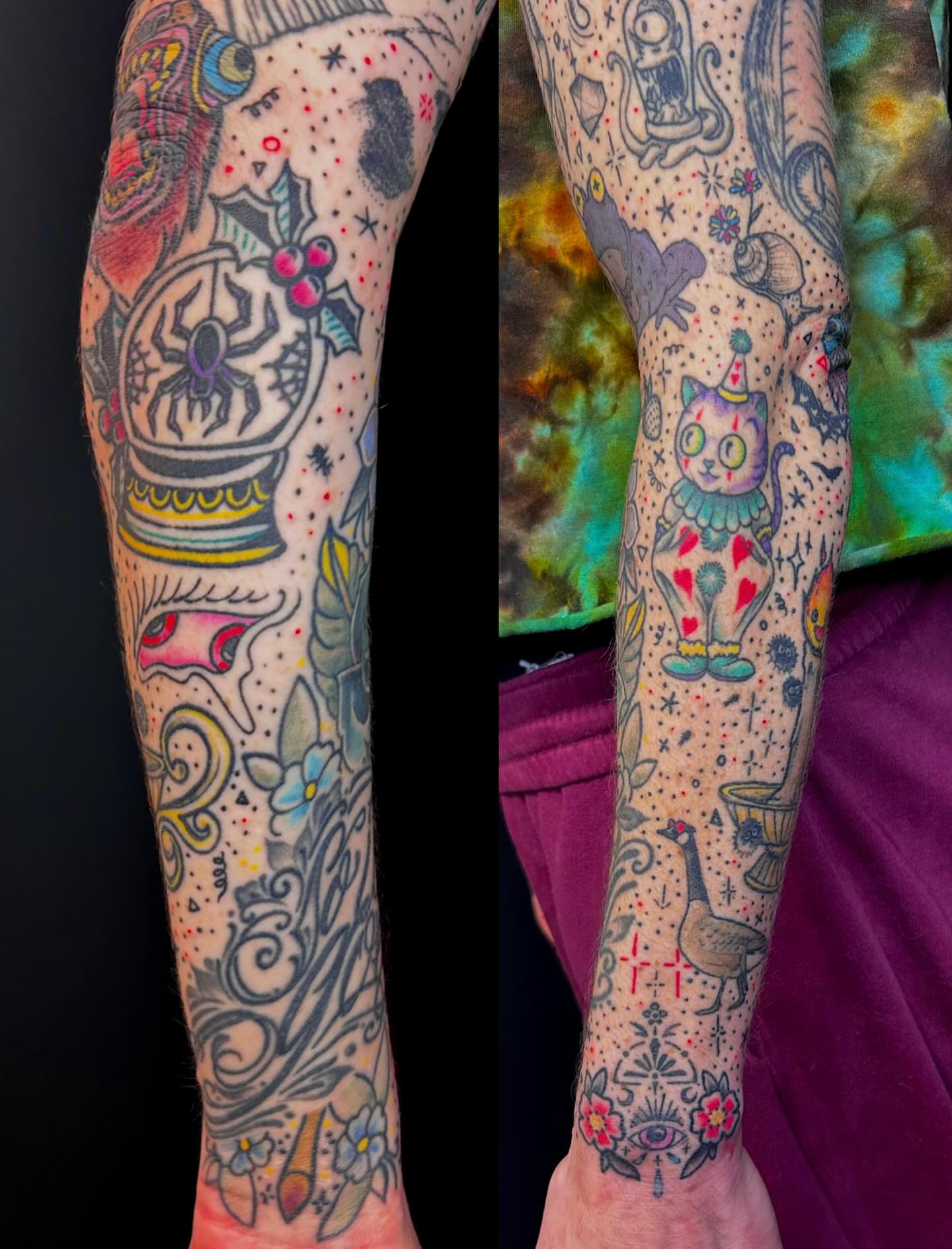Fantasy creatures and symbols American traditional tattoo on the forearm by Jon Byrd