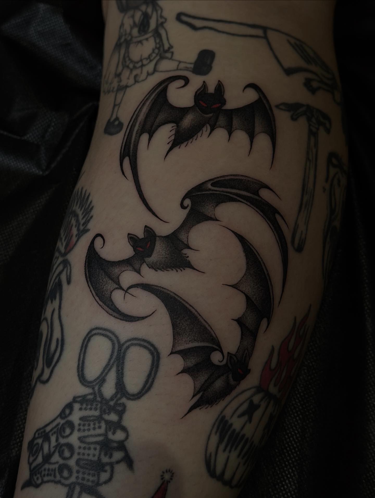Bat American traditional tattoo on the forearm by 𝖍𝖆𝖓𝖓𝖆𝖍