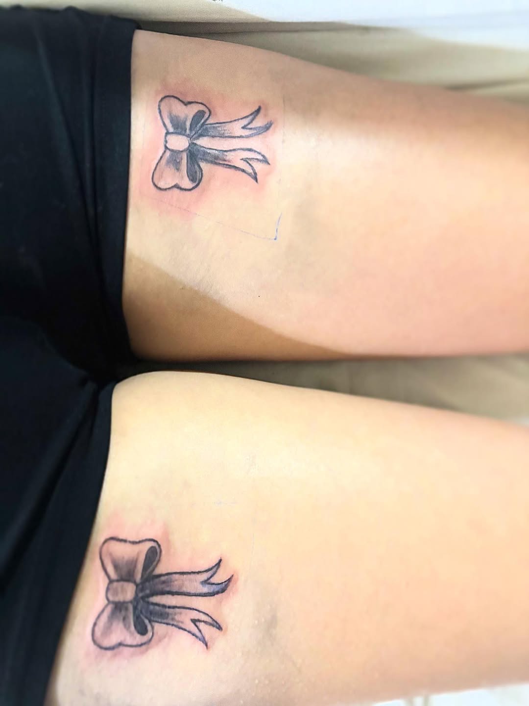 Bow fine line tattoo on the forearm by Ink_ Hustle36