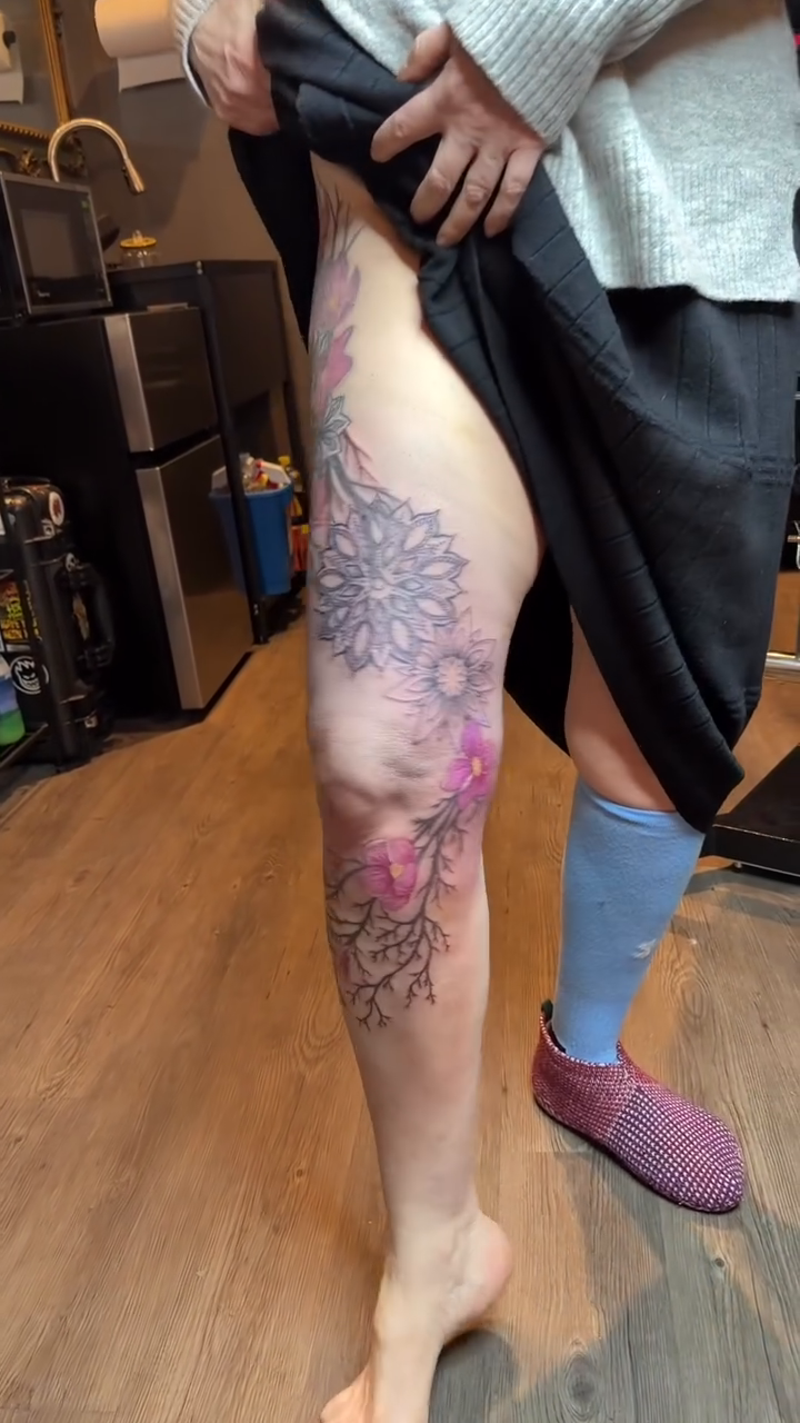 Floral arrangement with mandala japanese irezumi tattoo by Aura Noire