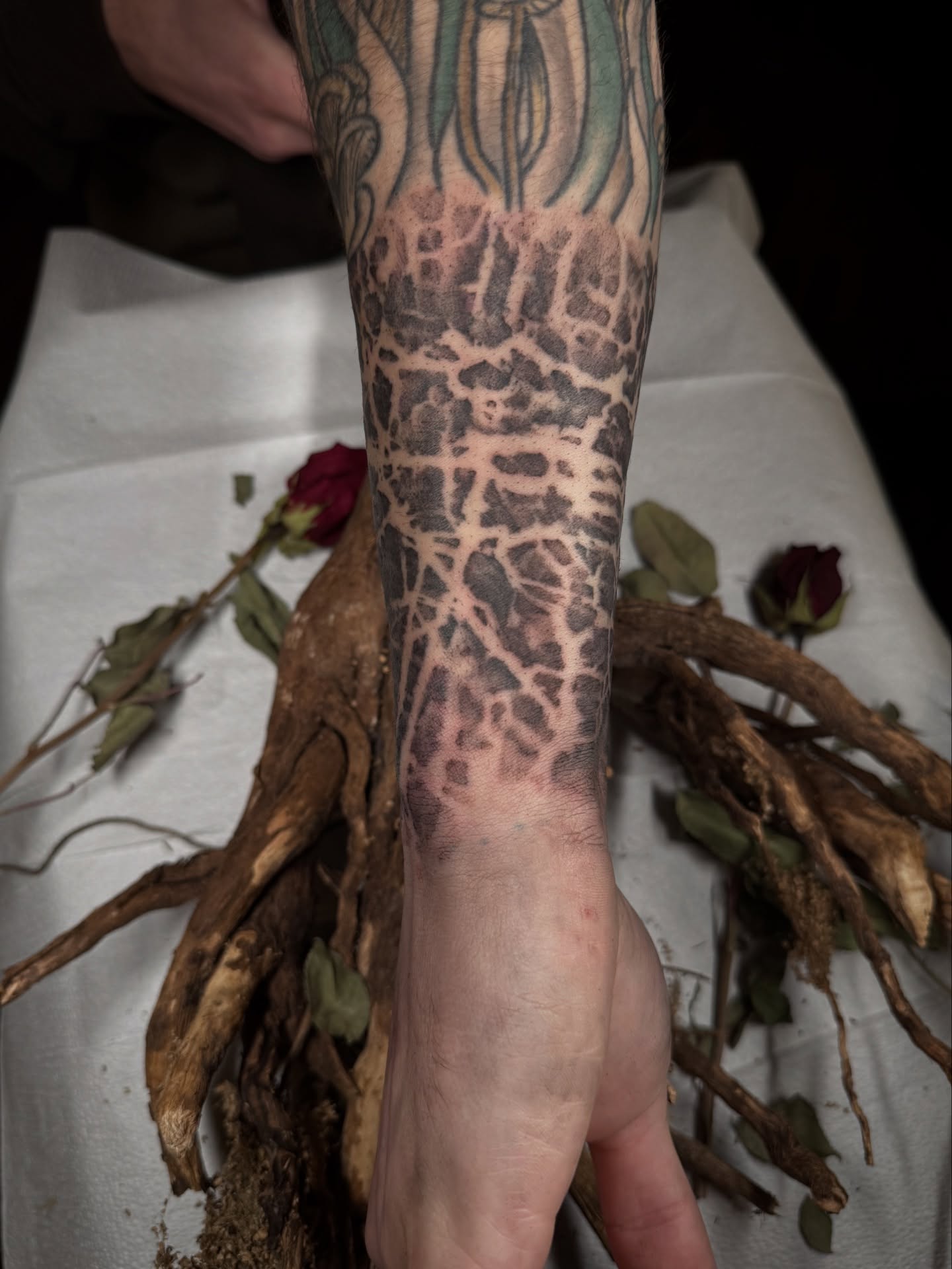 Root system geometric tattoo on the forearm by Jamie Draven 🐺