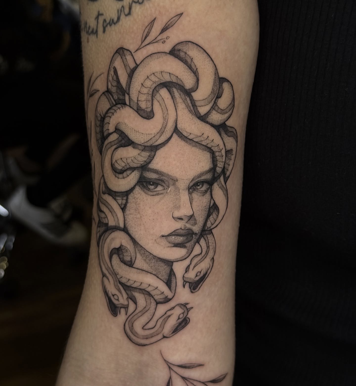 Medusa realism tattoo on the forearm by 𝕂𝕒𝕪𝕝𝕒 𝕄𝕒𝕣𝕚𝕖 𝔹𝕝𝕚𝕤𝕤